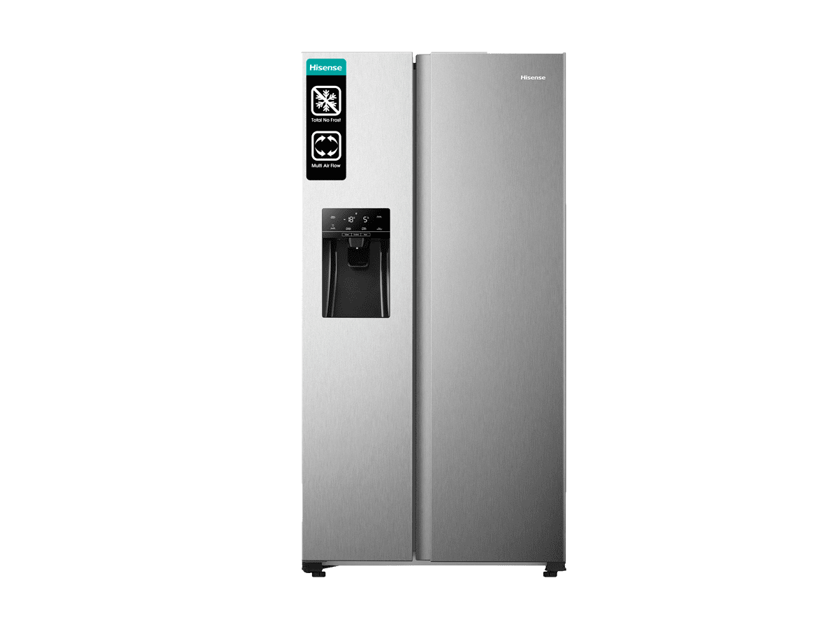 Hisense - RS650N4AC2 – Frigorífico americano Side by Side, Classe E, 499L, Dispensador de água e gelo (depósito), 