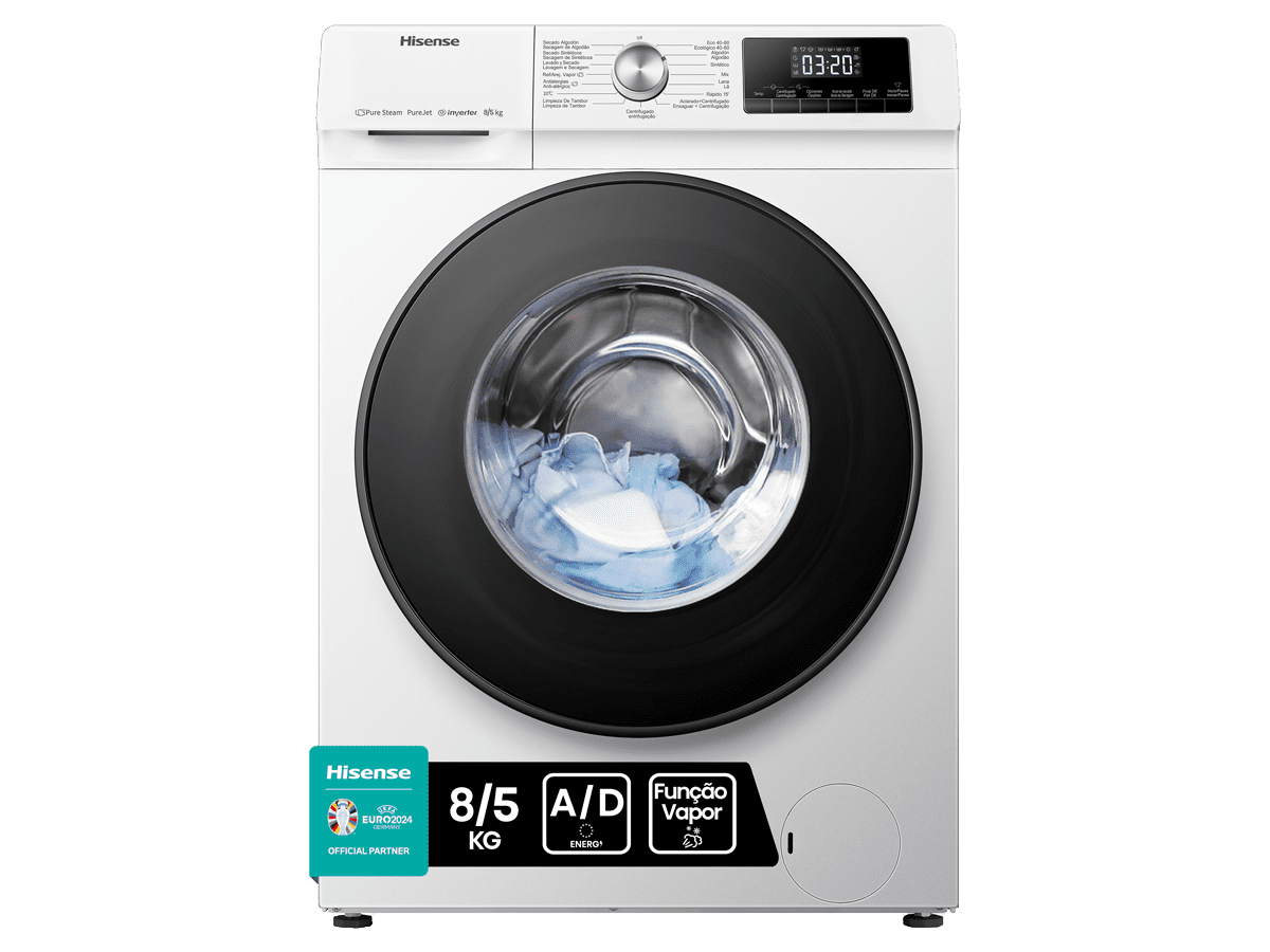 Hisense - Máquina de Lavar & Secar Roupa WDQA8014EVJM, Garantia 10 Anos, 