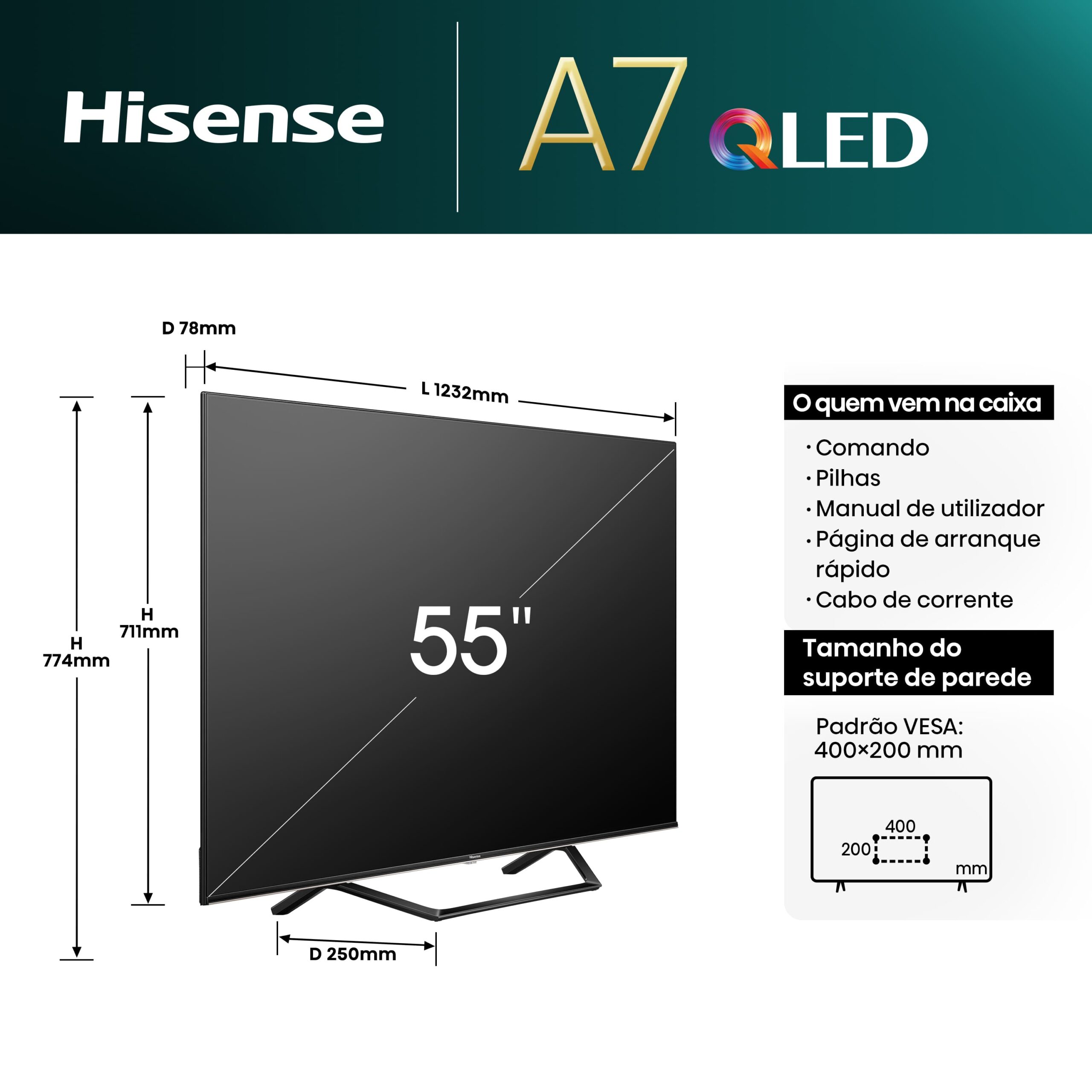 Hisense - QLED TV 55A7NQ Smart TV, Quantum Dot Colour, Dolby Vision & Atmos, Alexa Built in & VIDAA Voice