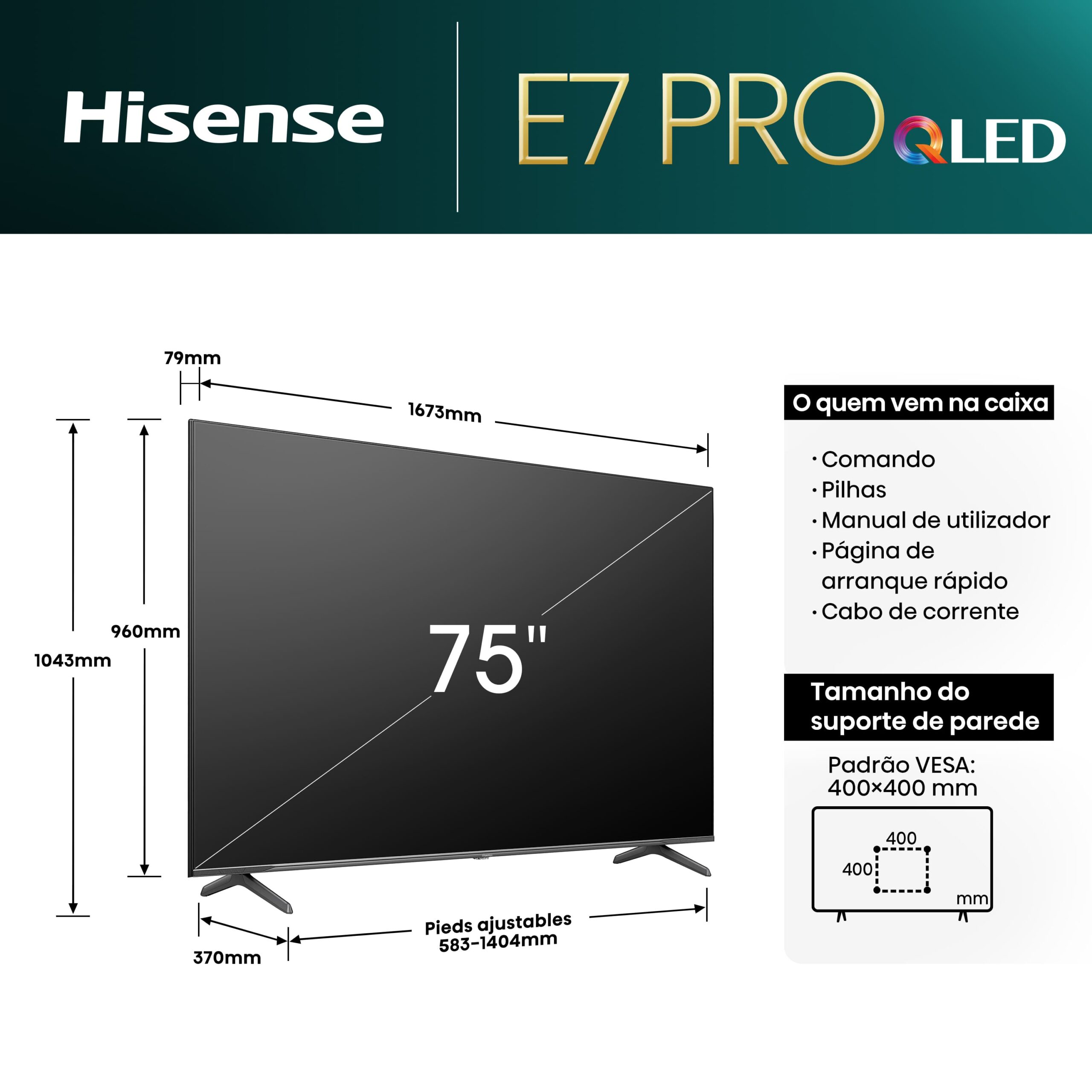 Hisense - QLED 75E7NQ Pro, Gaming TV, Modo Jogo de 144Hz, FALD, AMD Freesync Premium Pro