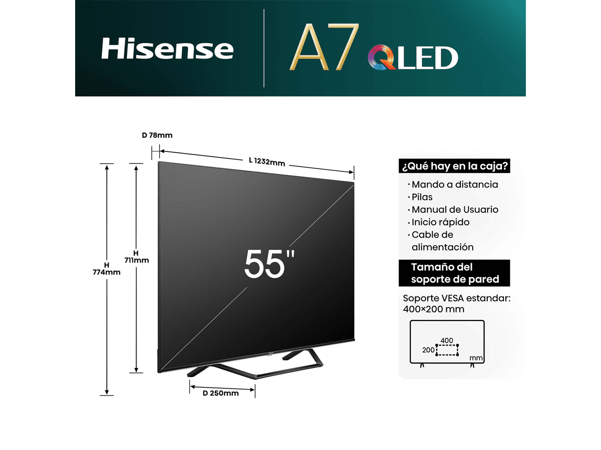 Hisense - QLED TV 55A7NQ Smart TV, Quantum Dot Colour, Dolby Vision & Atmos, Alexa Built in & VIDAA Voice