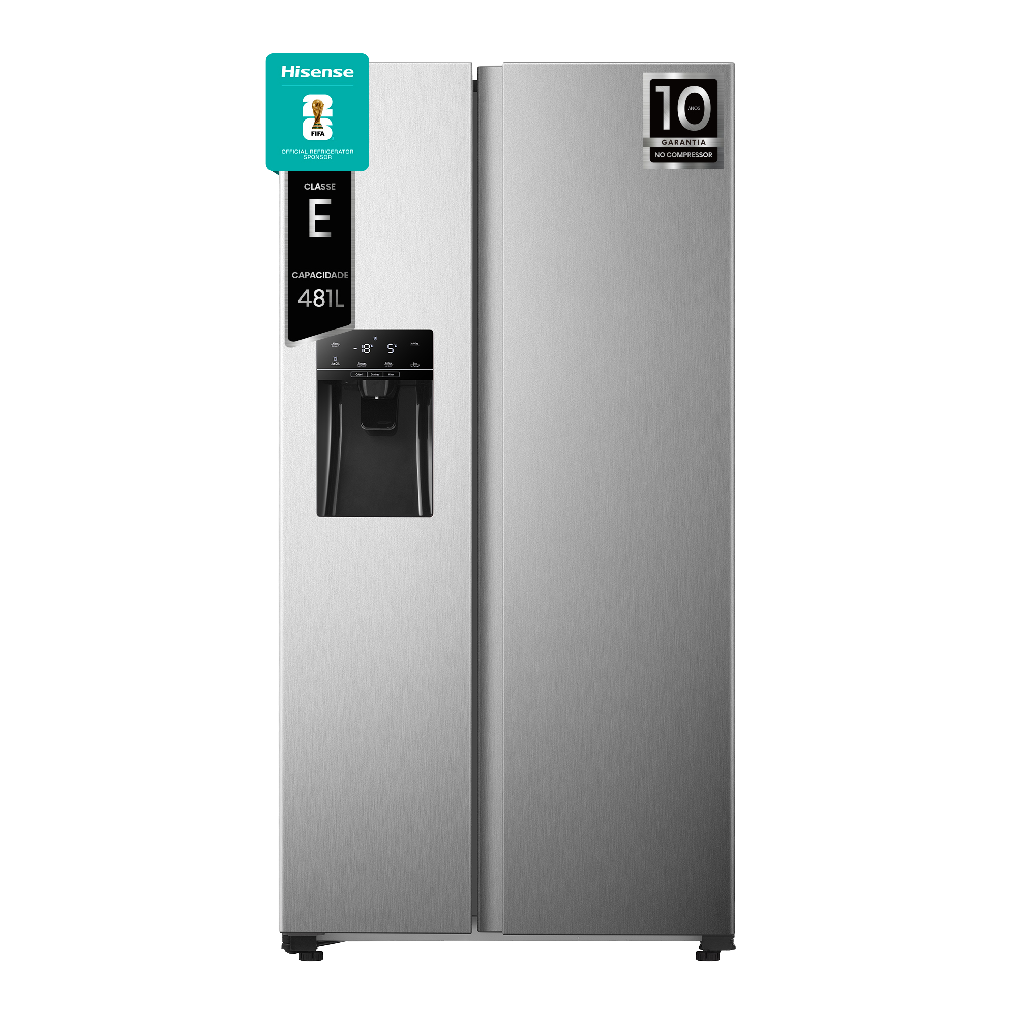 Hisense - RS650N4AC2 – Frigorífico americano Side by Side, Classe E, 499L, Dispensador de água e gelo (depósito), 