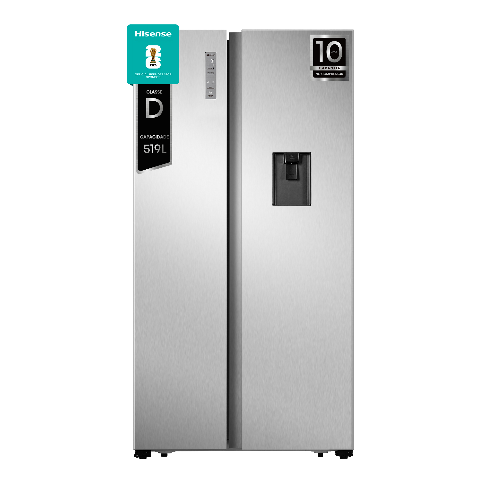 Hisense - RS677N4WCD – Frigorífico Americano Side By Side, Classe E, 519L, Dispensador de água (depósito), 