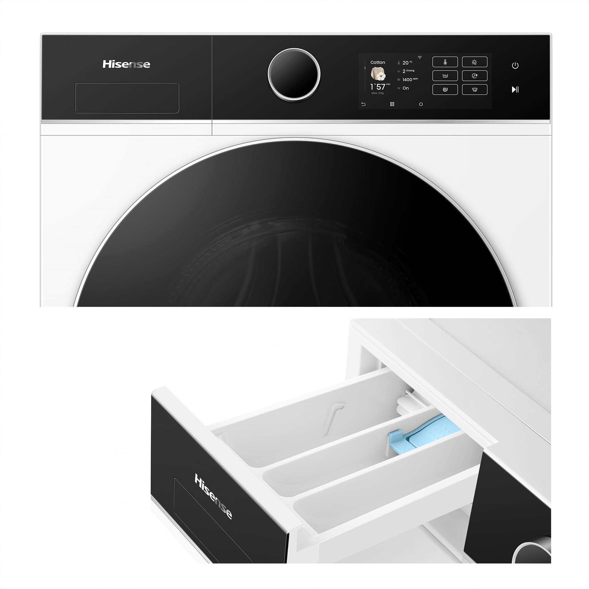 Hisense - WD5I8043BWF – Máquina de Lavar e Secar Roupa Serie 5i, 8/5 Kg, Classe D/A