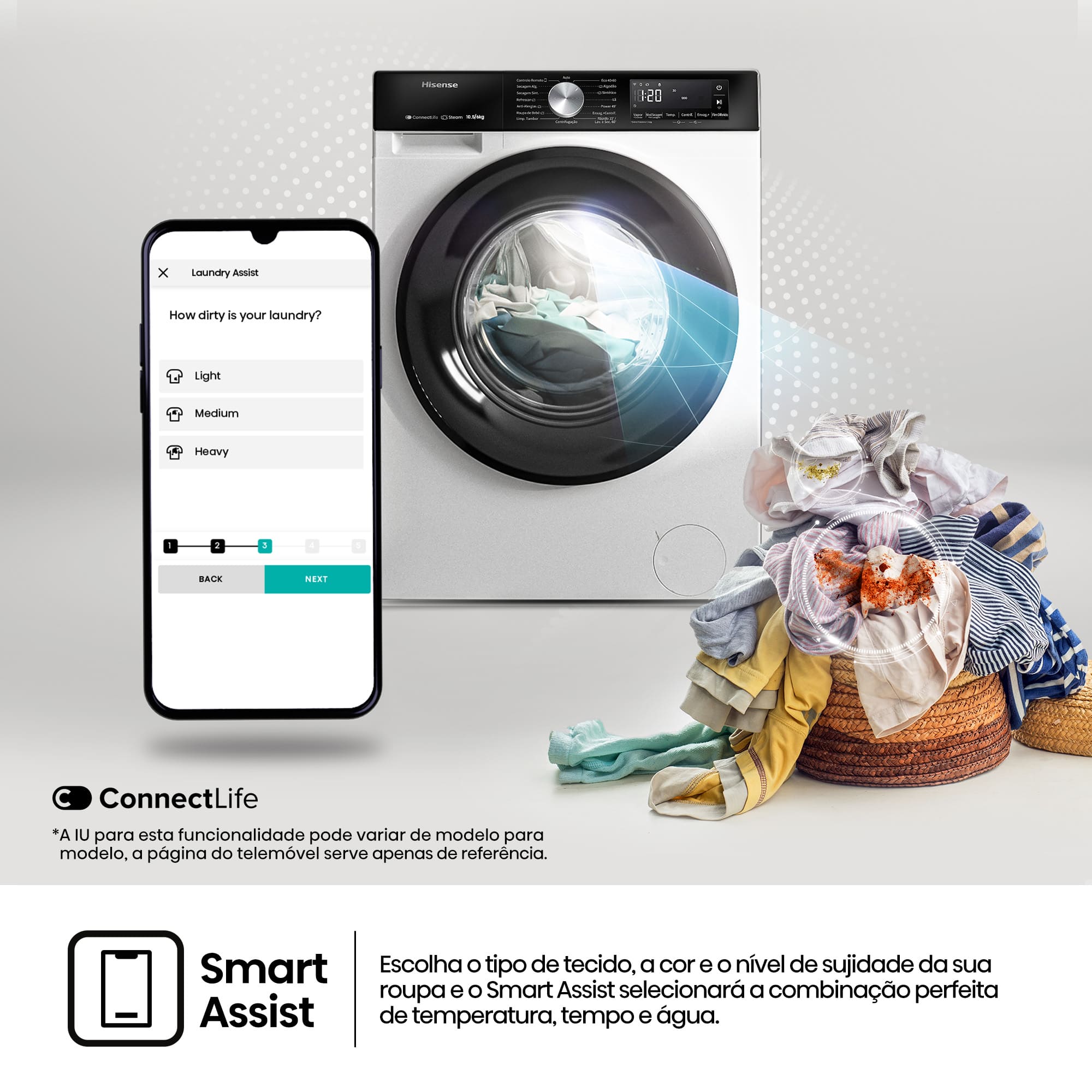 Hisense - WD3S1043BW3 – Máquina de Lavar e Secar Roupa Serie 3S, 10,5/6 Kg, Classe D/A -20%