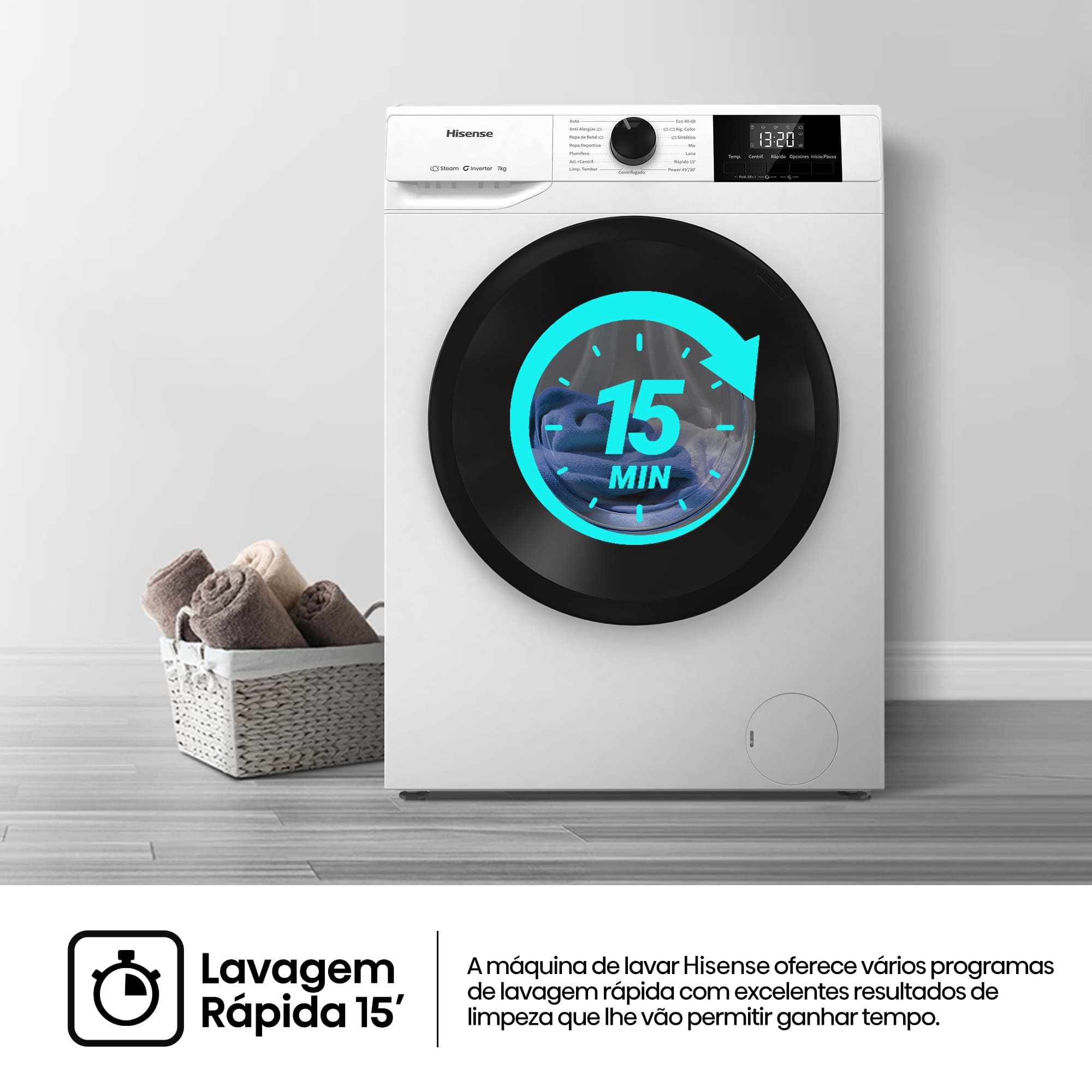 Hisense - WF1G7021BW – Máquina de Lavar Roupa Serie 1Q, 7Kg, Classe B