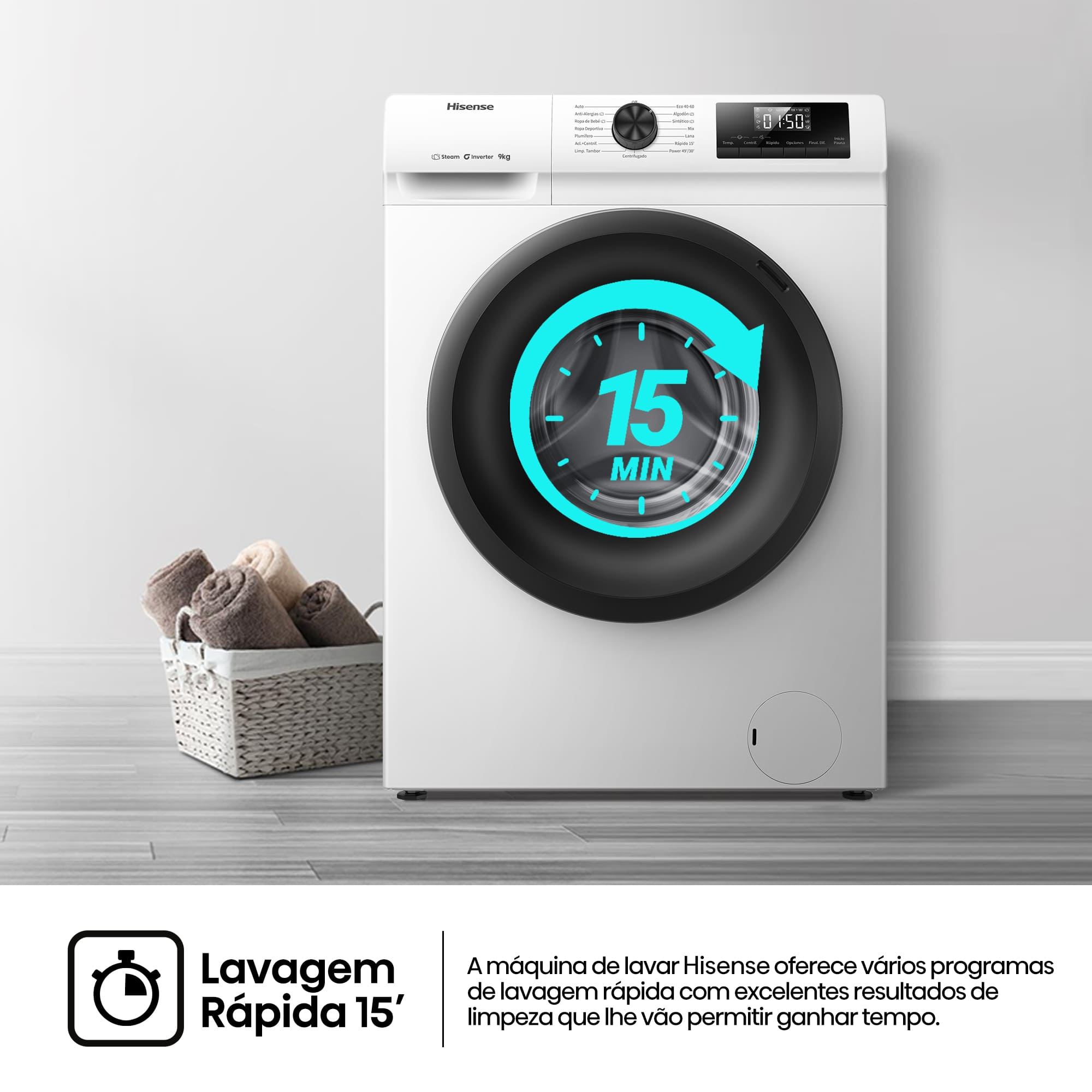 Hisense - WF1Q9041BW – Máquina de Lavar Roupa Serie 1Q, 9Kg, Classe A -10%