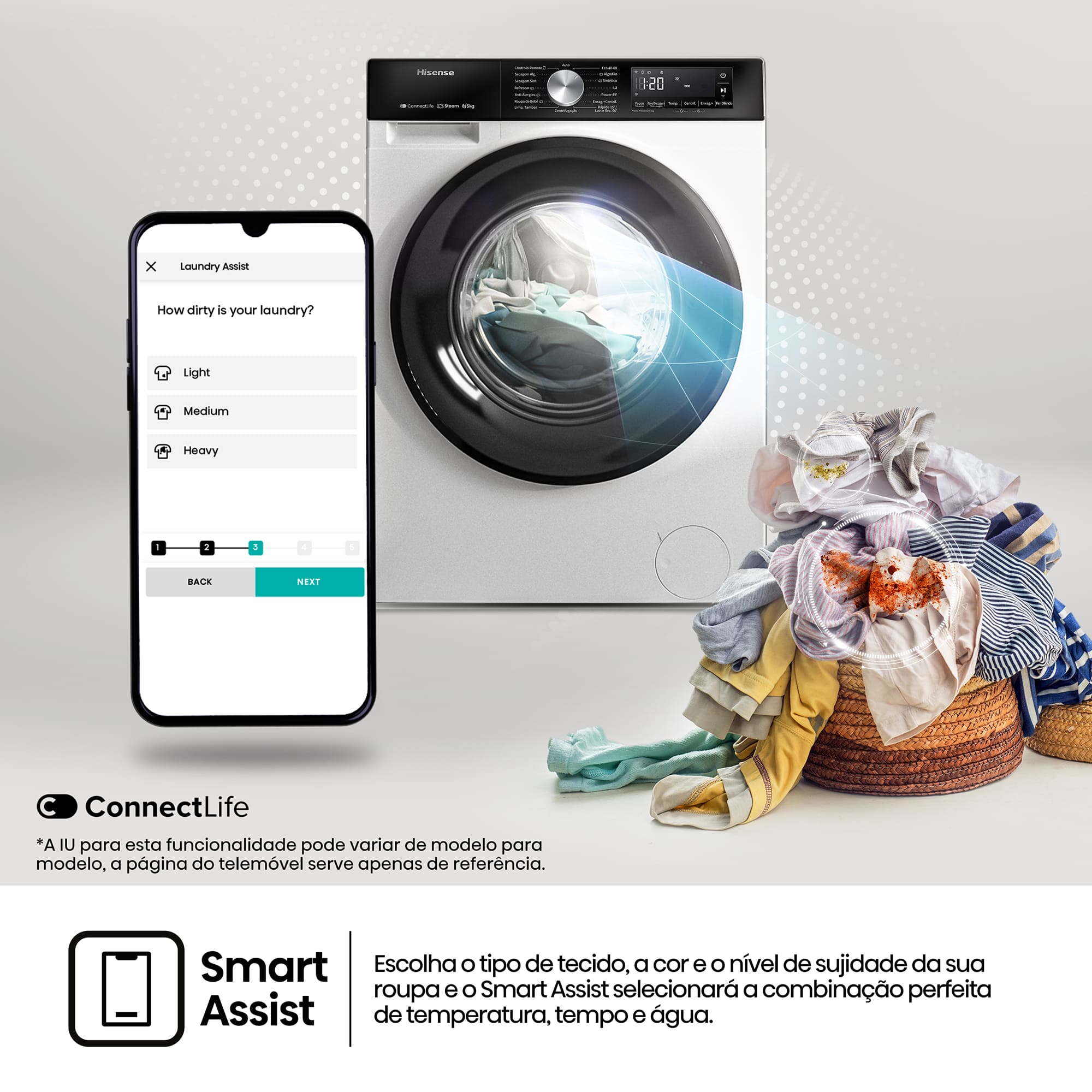 Hisense - WD3S8043BW3 – Máquina de Lavar e Secar Roupa Serie 3S, 8/5 Kg, Classe D/A -30%