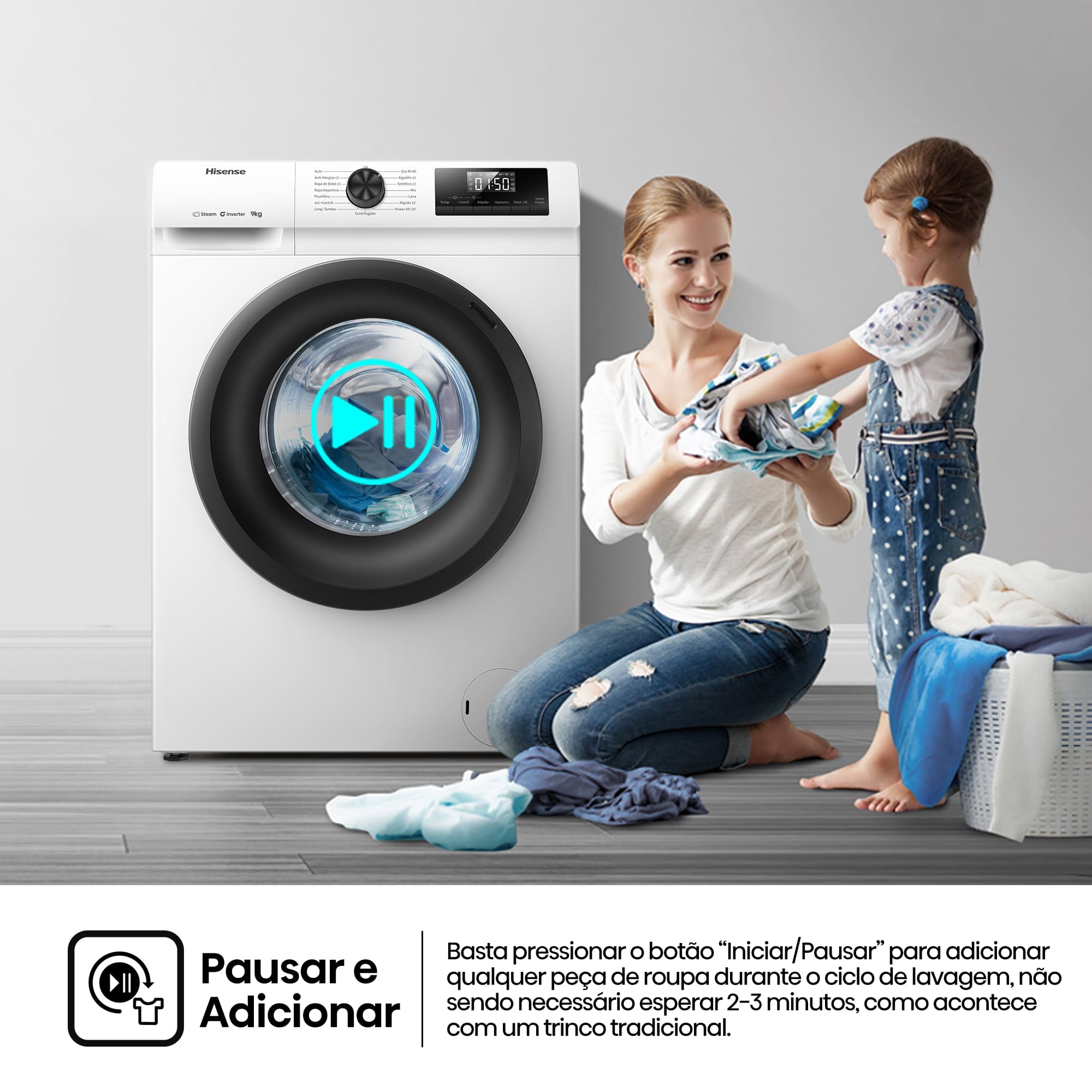 Hisense - WF1Q9041BW – Máquina de Lavar Roupa Serie 1Q, 9Kg, Classe A -10%