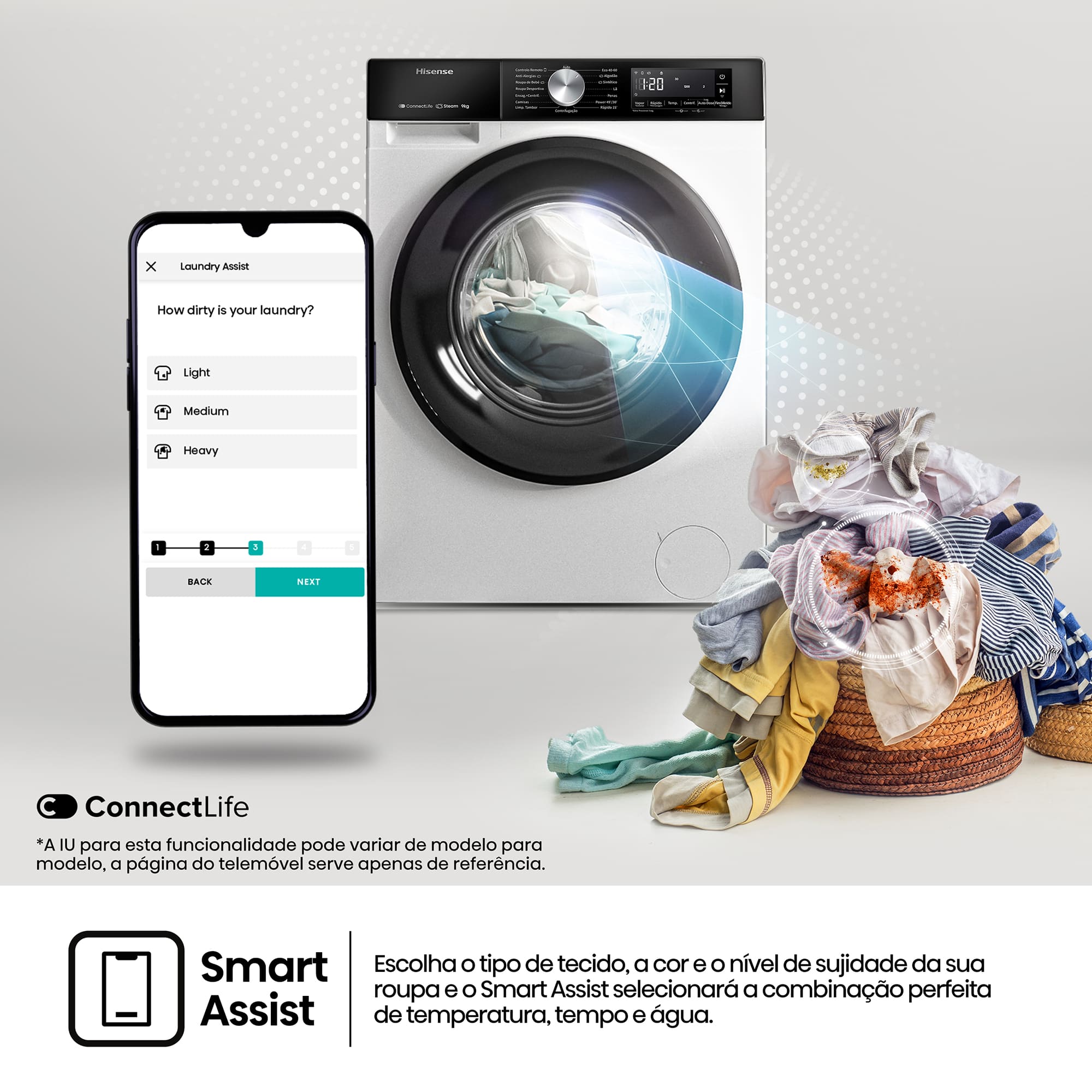 Hisense - WF3S9045BW3 – Máquina de Lavar Roupa Serie 3S, 9Kg, Classe A -30%