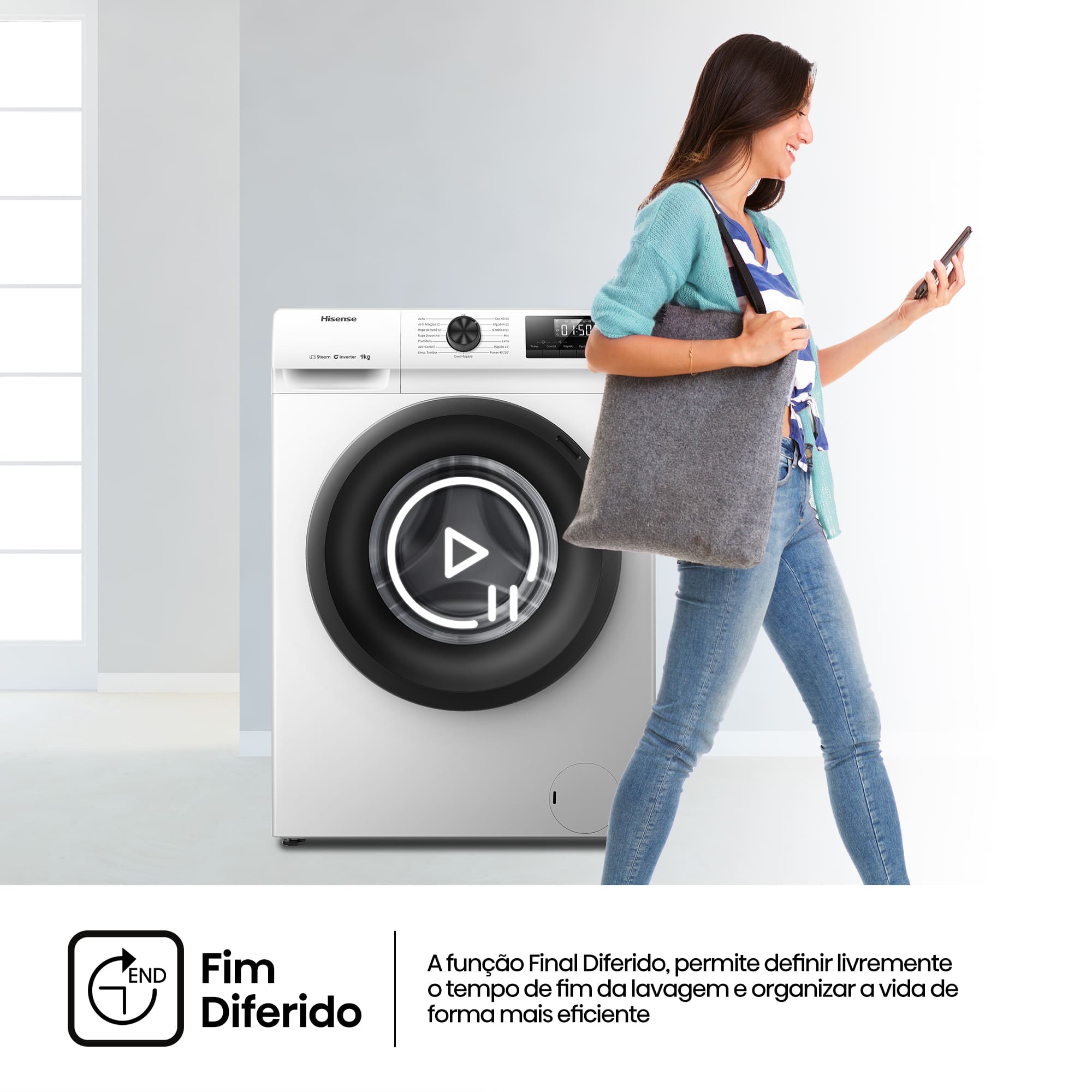 Hisense - WF1Q9041BW – Máquina de Lavar Roupa Serie 1Q, 9Kg, Classe A -10%
