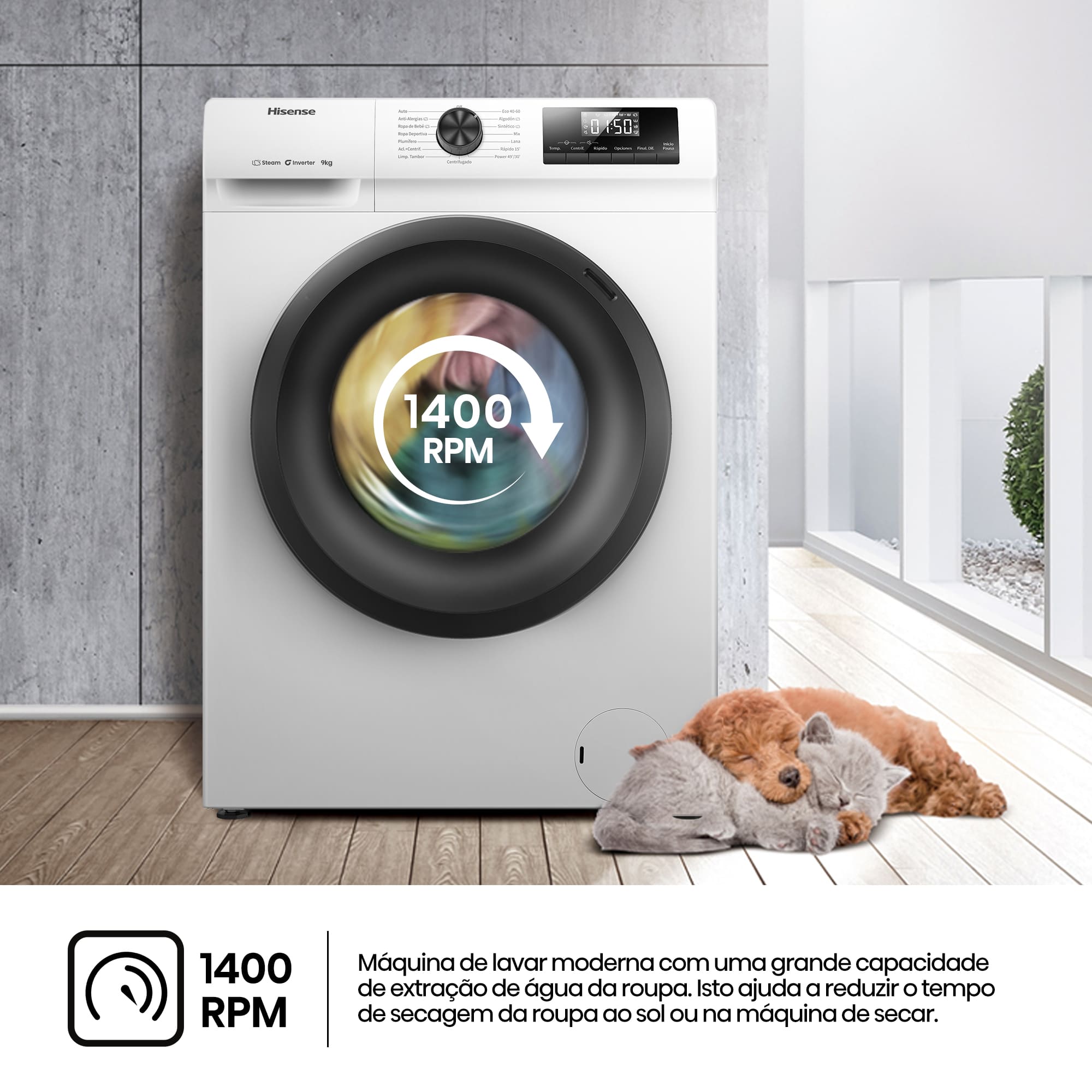 Hisense - WF1Q9041BW – Máquina de Lavar Roupa Serie 1Q, 9Kg, Classe A -10%