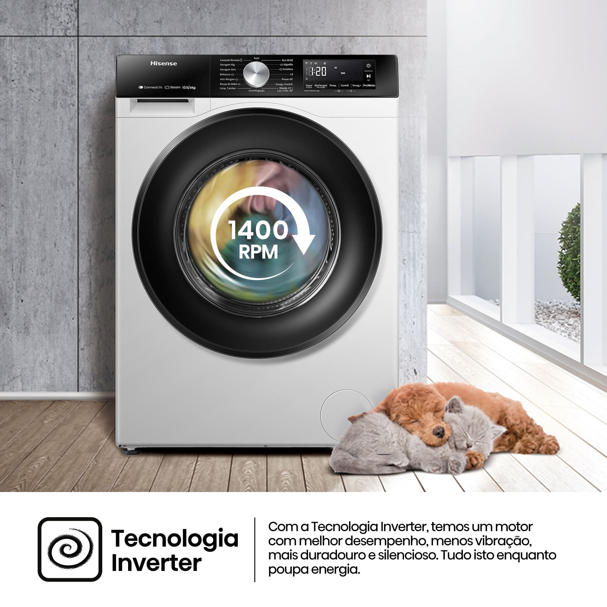 Hisense - WD3S1043BW3 – Máquina de Lavar e Secar Roupa Serie 3S, 10,5/6 Kg, Classe D/A -20%