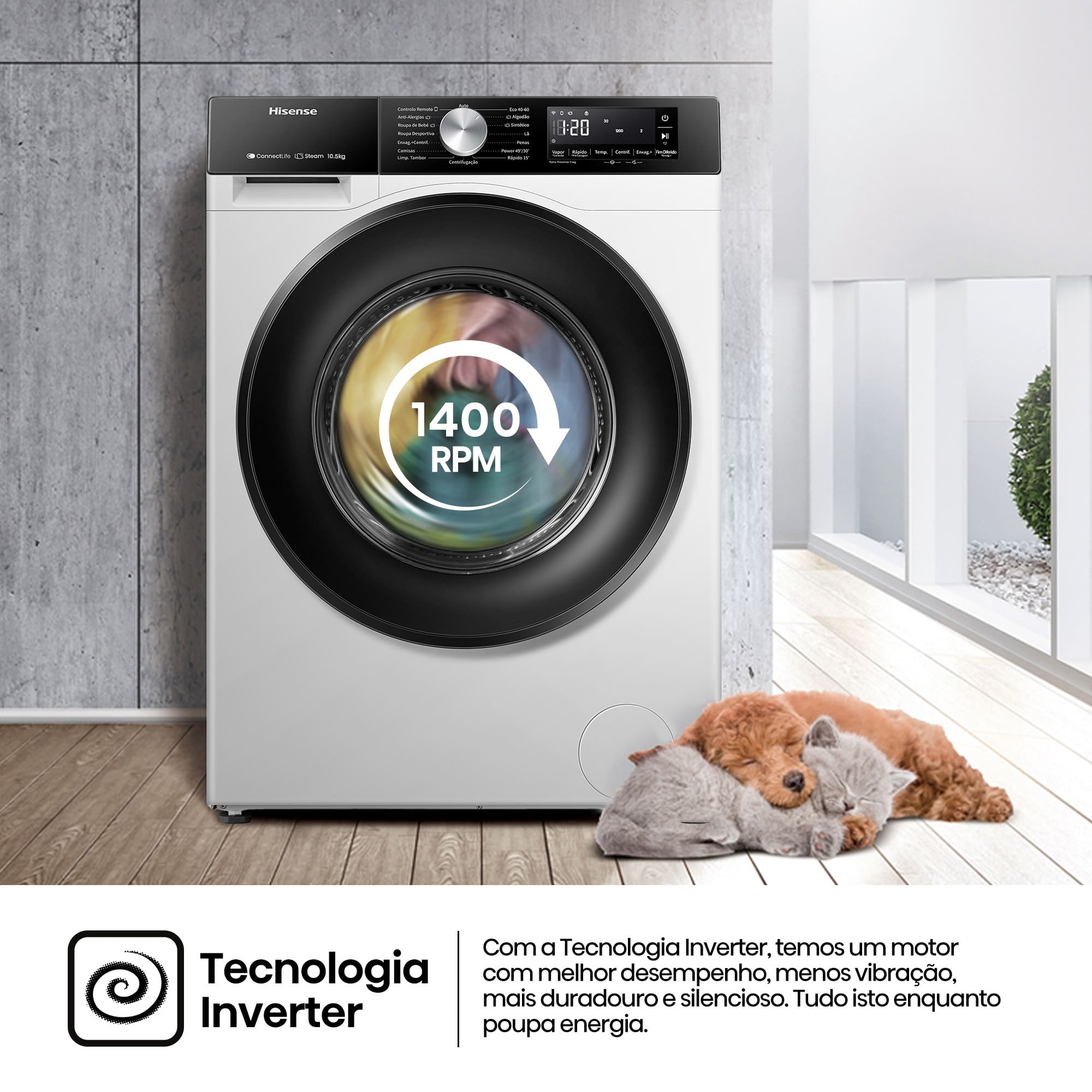 Hisense - WF3S1043BW3 – Máquina de Lavar Roupa Serie 3S, 10,5Kg, Classe A -20%