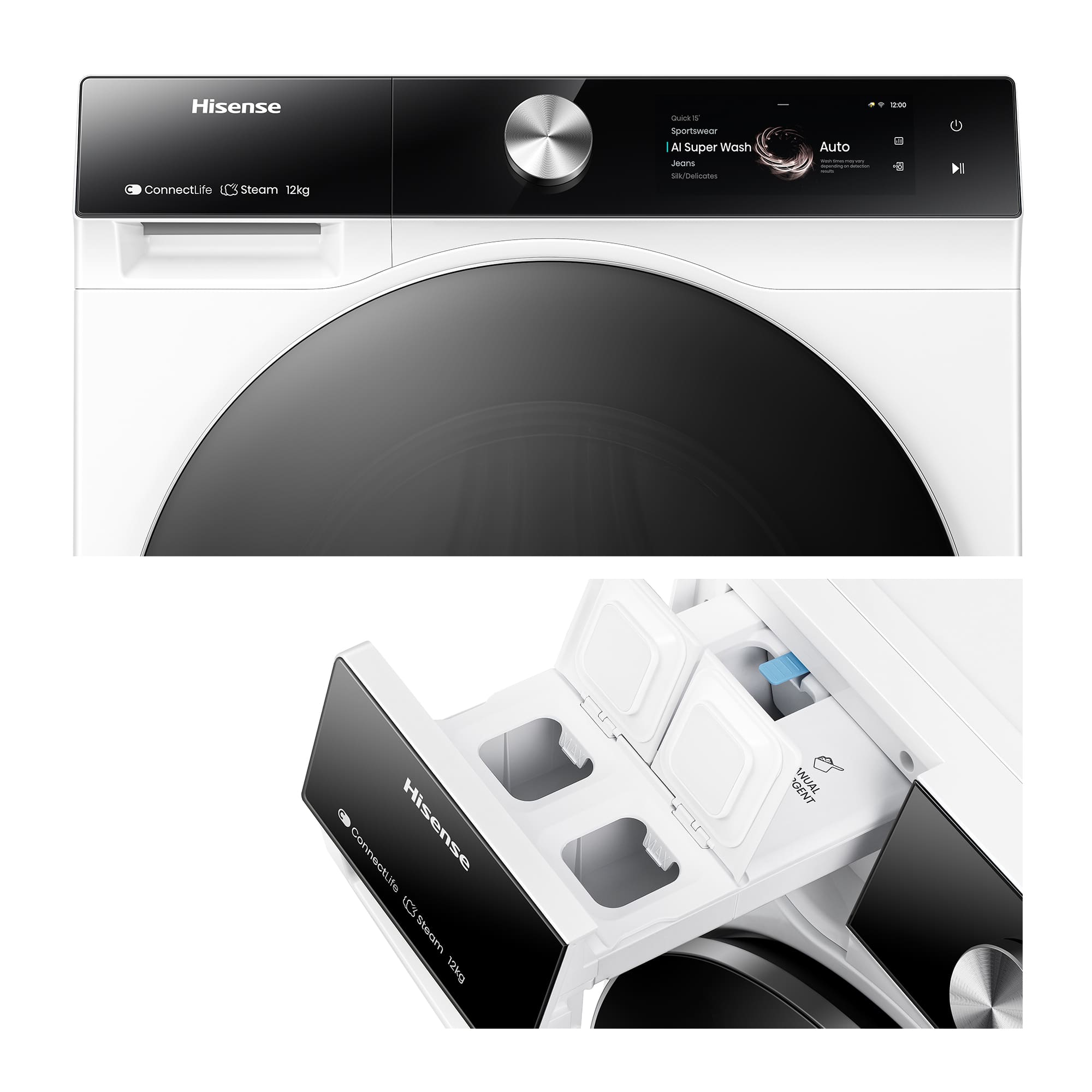 Hisense - WF7S1247BW – Máquina de Lavar Roupa Serie 7S, 12Kg, Classe A