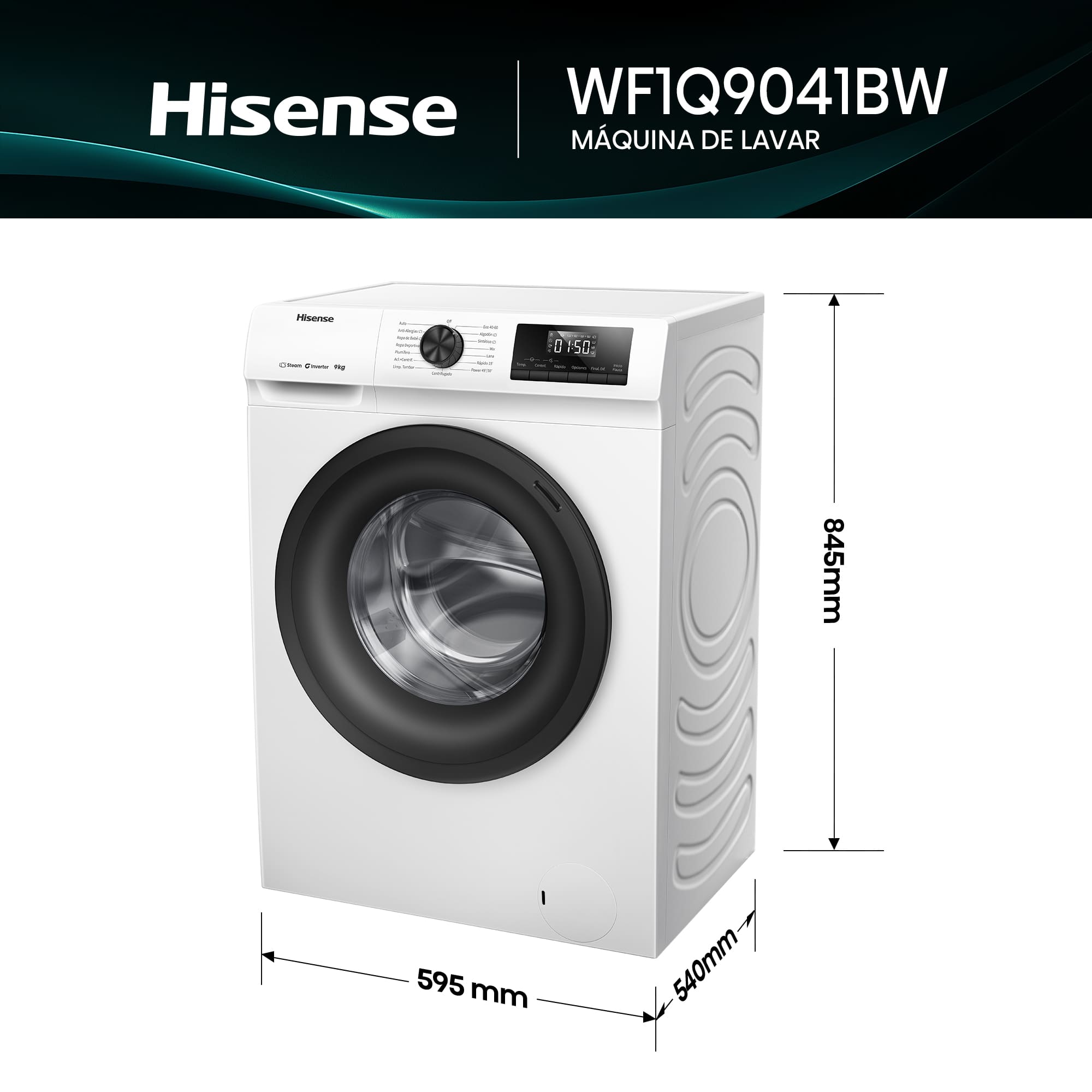 Hisense - WF1Q9041BW – Máquina de Lavar Roupa Serie 1Q, 9Kg, Classe A -10%