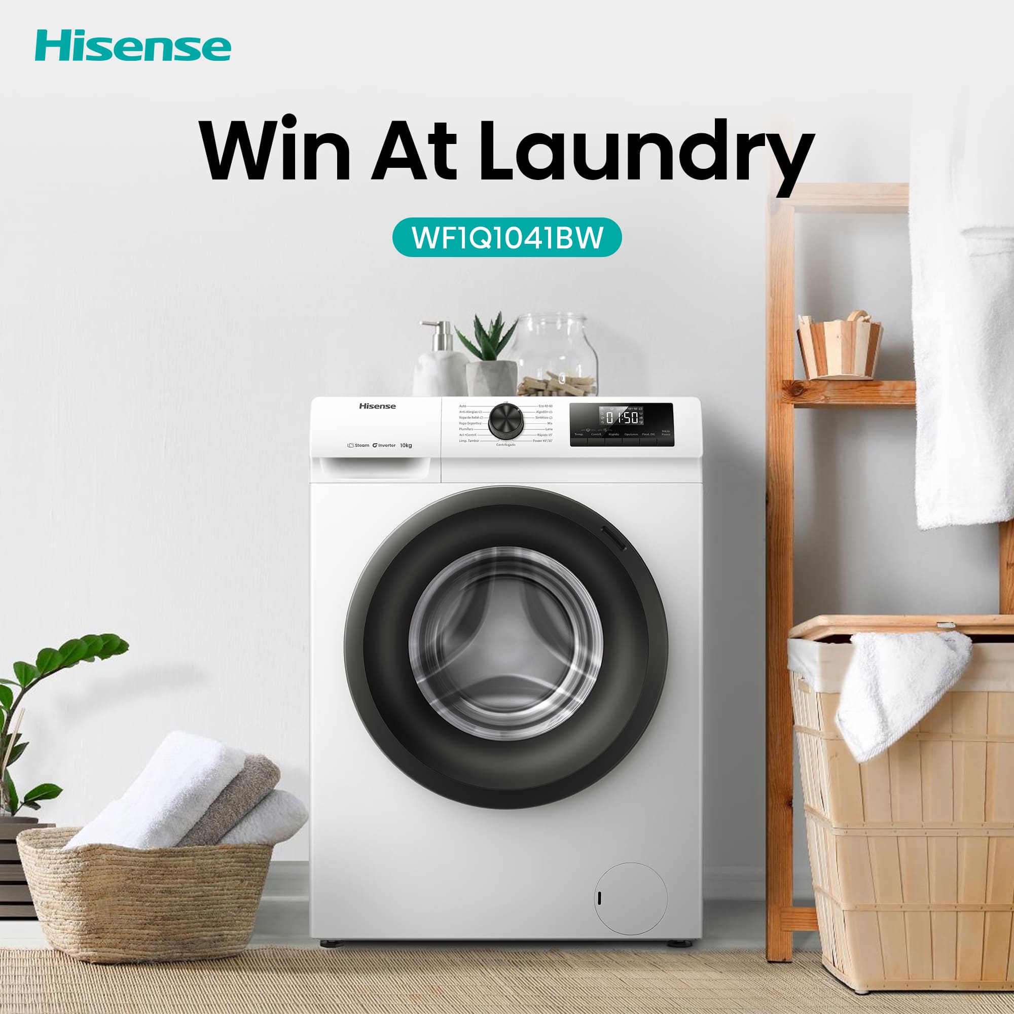Hisense - WF1Q1041BW – Máquina de Lavar Roupa Serie 1Q, 10Kg, Classe A -10%