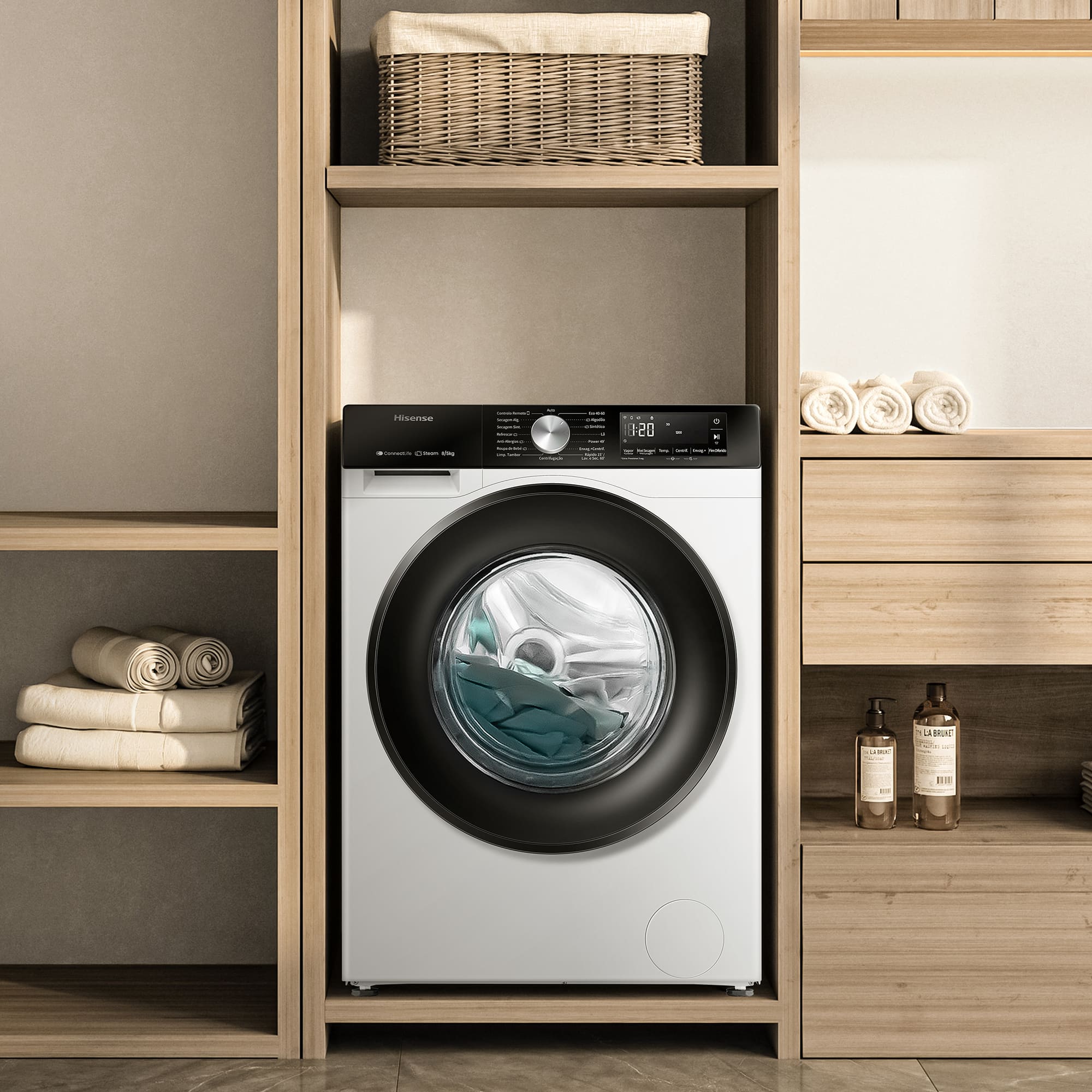 Hisense - WD3S8043BW3 – Máquina de Lavar e Secar Roupa Serie 3S, 8/5 Kg, Classe D/A -30%