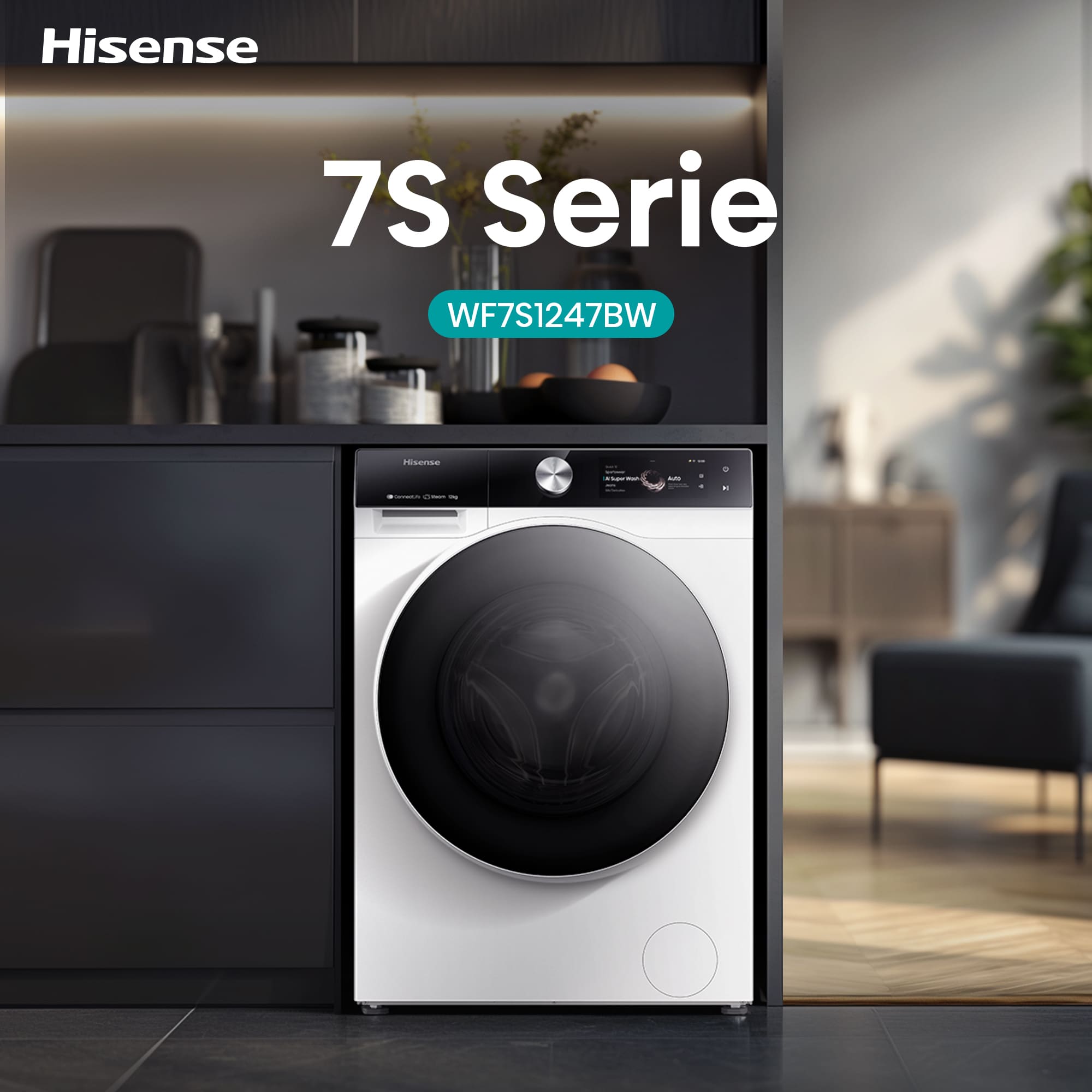 Hisense - WF7S1247BW – Máquina de Lavar Roupa Serie 7S, 12Kg, Classe A