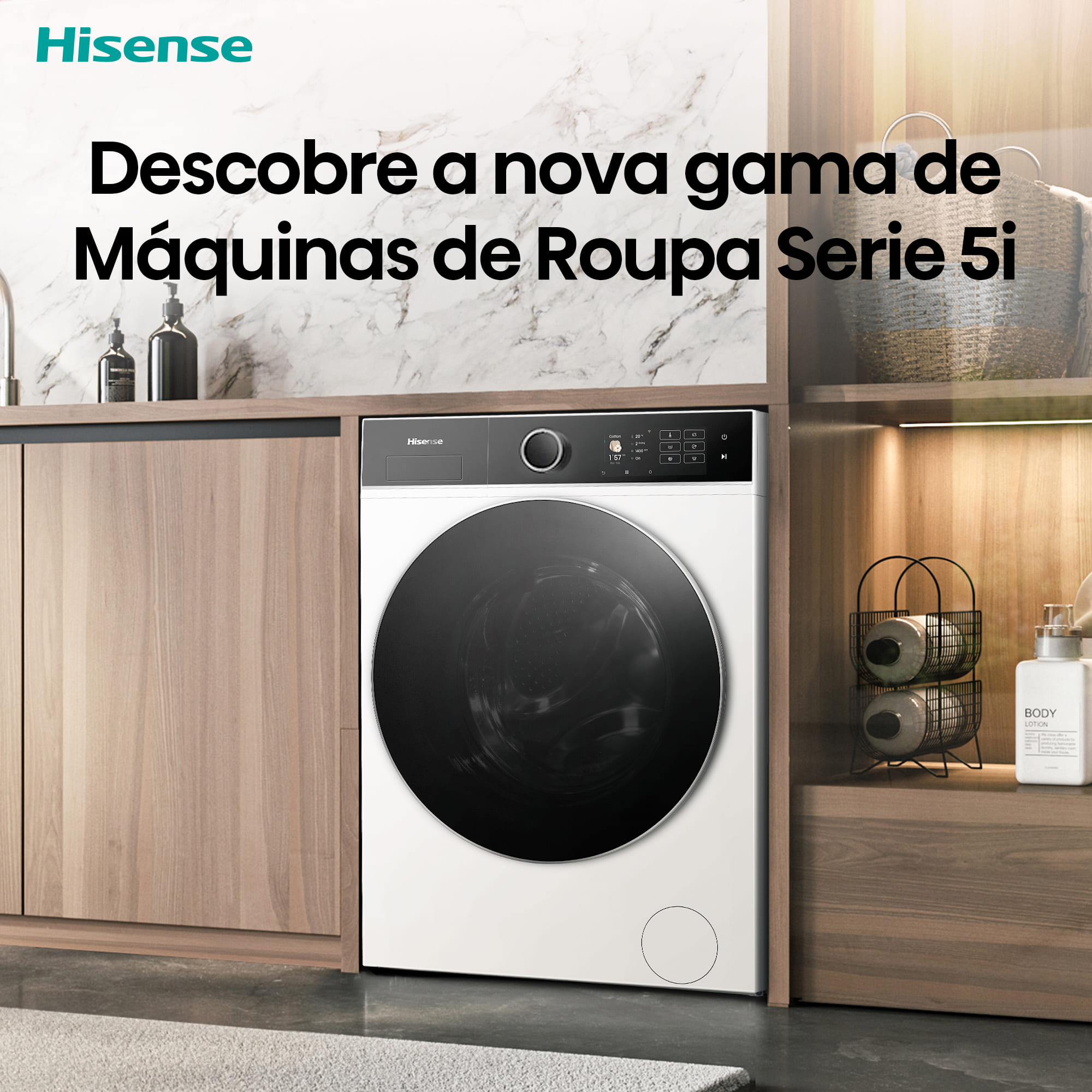 Hisense - WF5I8043BWF – Máquina de Lavar Roupa Serie 5i, 8Kg, Classe A