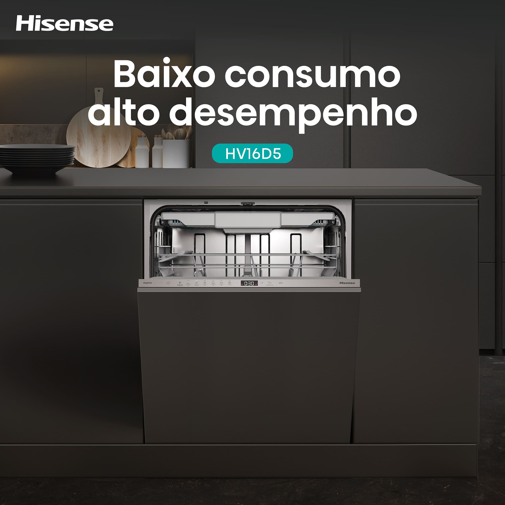 Hisense - HV16D5 – Máquina de Lavar Loiça de Encastre 16 conjuntos, Classe D