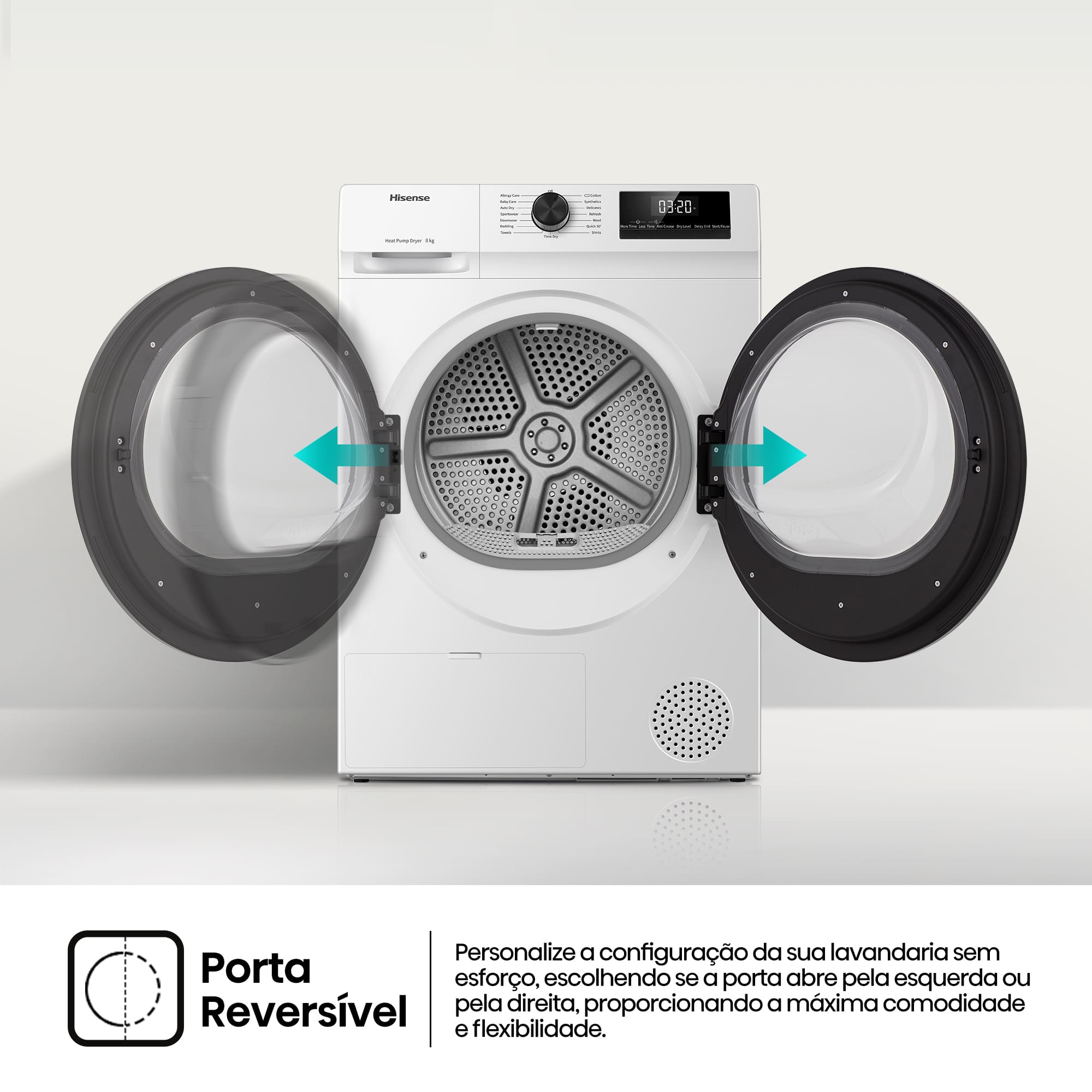 Hisense - DHQE800BW2 – Máquina de Secar Roupa Serie QE, 8Kg, Classe D