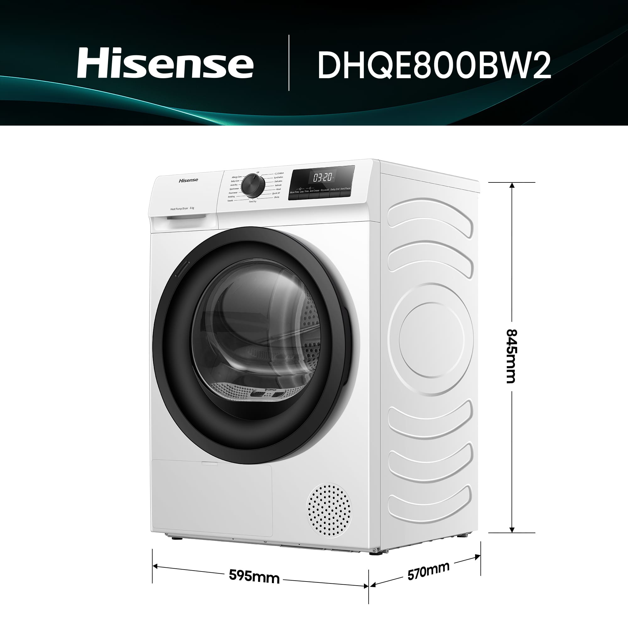Hisense - DHQE800BW2 – Máquina de Secar Roupa Serie QE, 8Kg, Classe D
