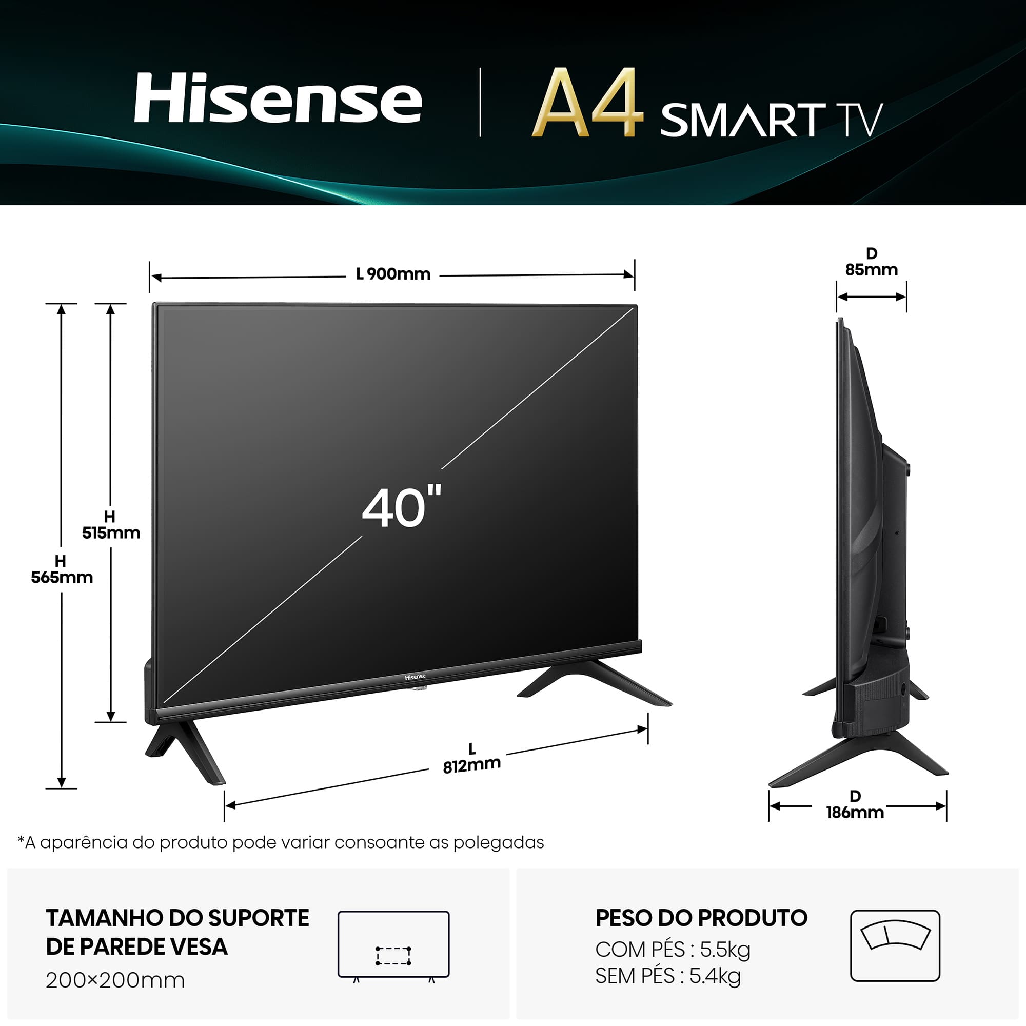 Hisense - 40A4Q: Smart TV FHD 40 polegadas, TV com Modo Jogo e som Dolby MS12
