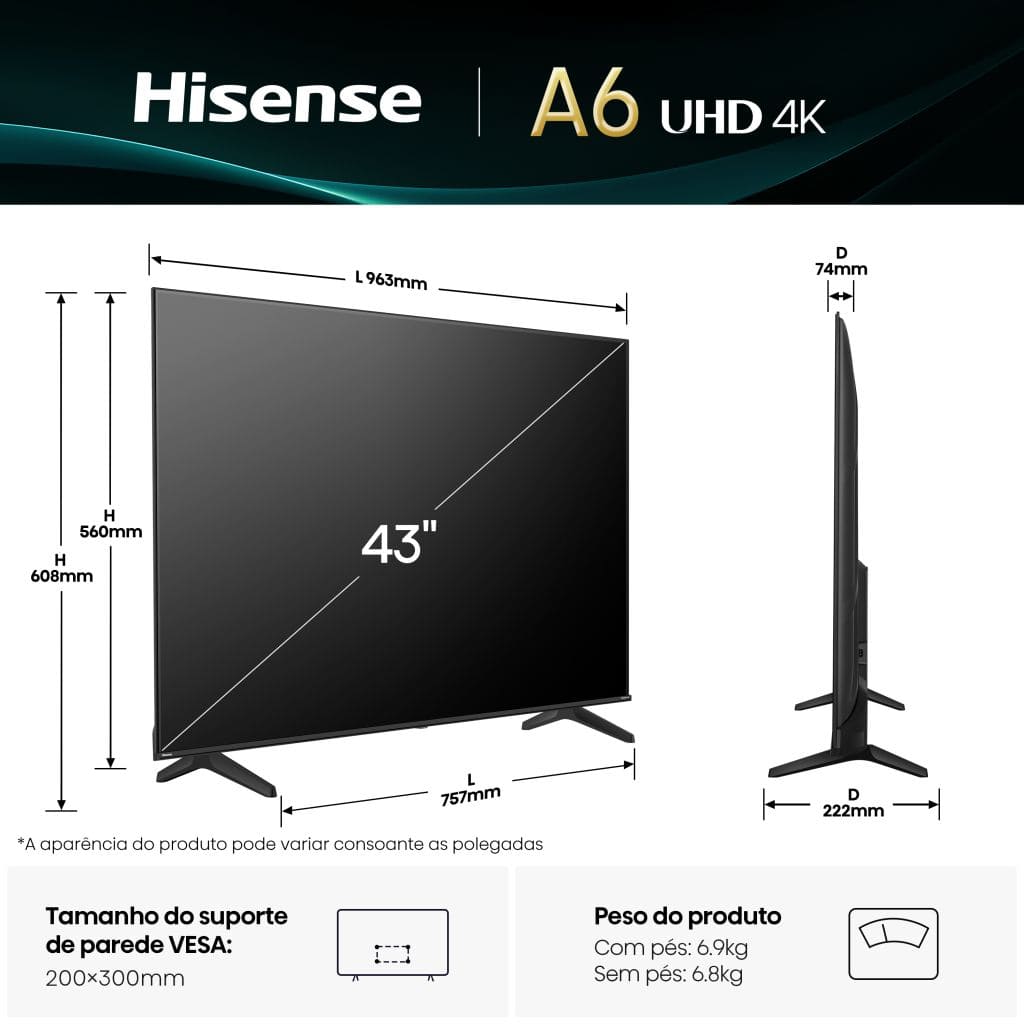 Hisense - Smart TV 4K 43A6Q 43’’ com Dolby Vision