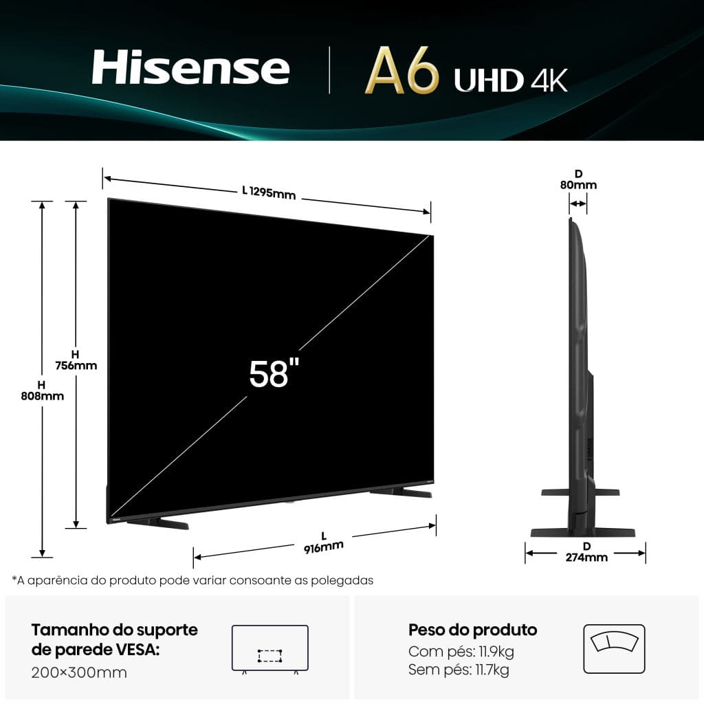 Hisense - Smart TV 4K 58A6Q 58’’ com Dolby Vision