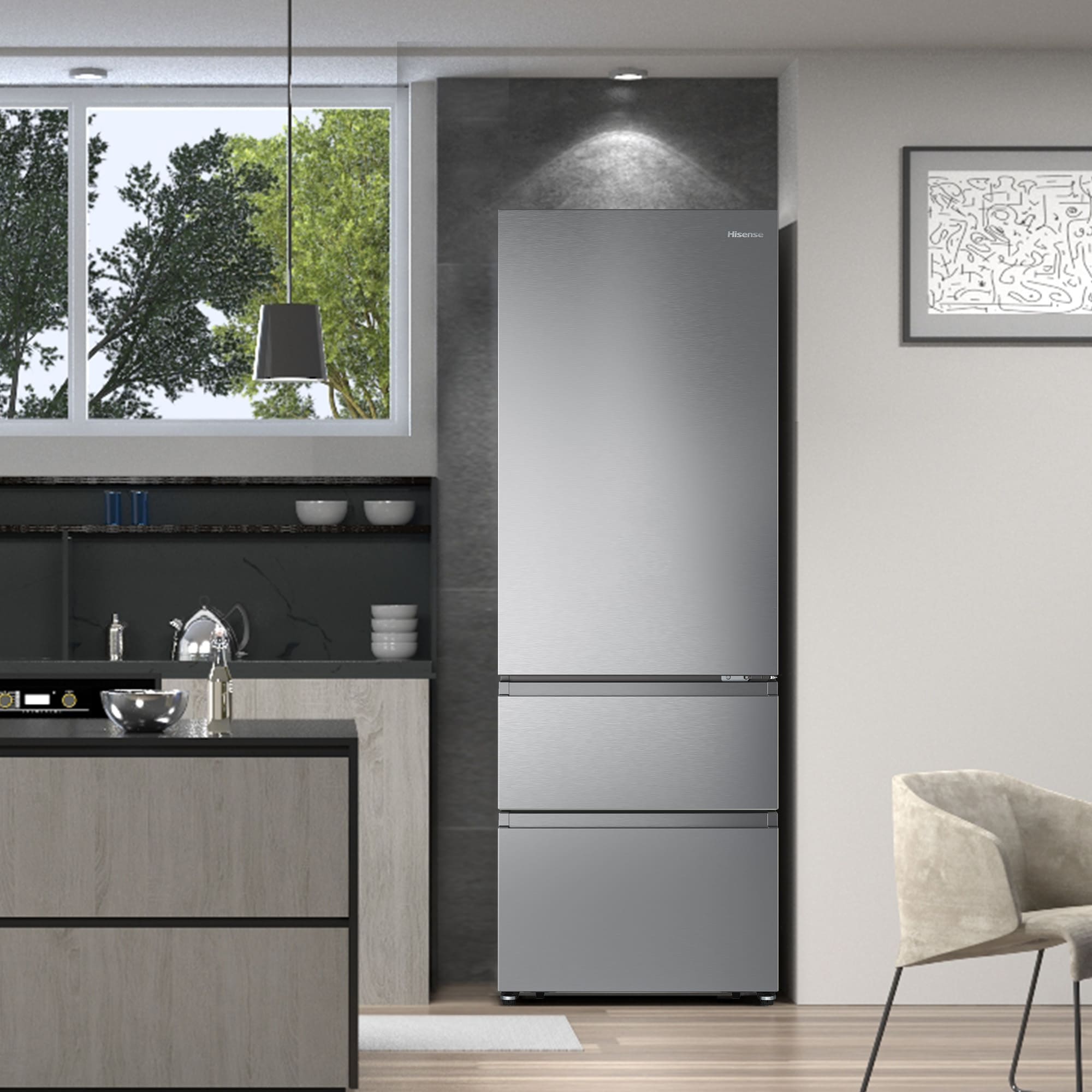 Hisense - RT641N4AIE – Combinado 3 Portas, Classe E, 493L