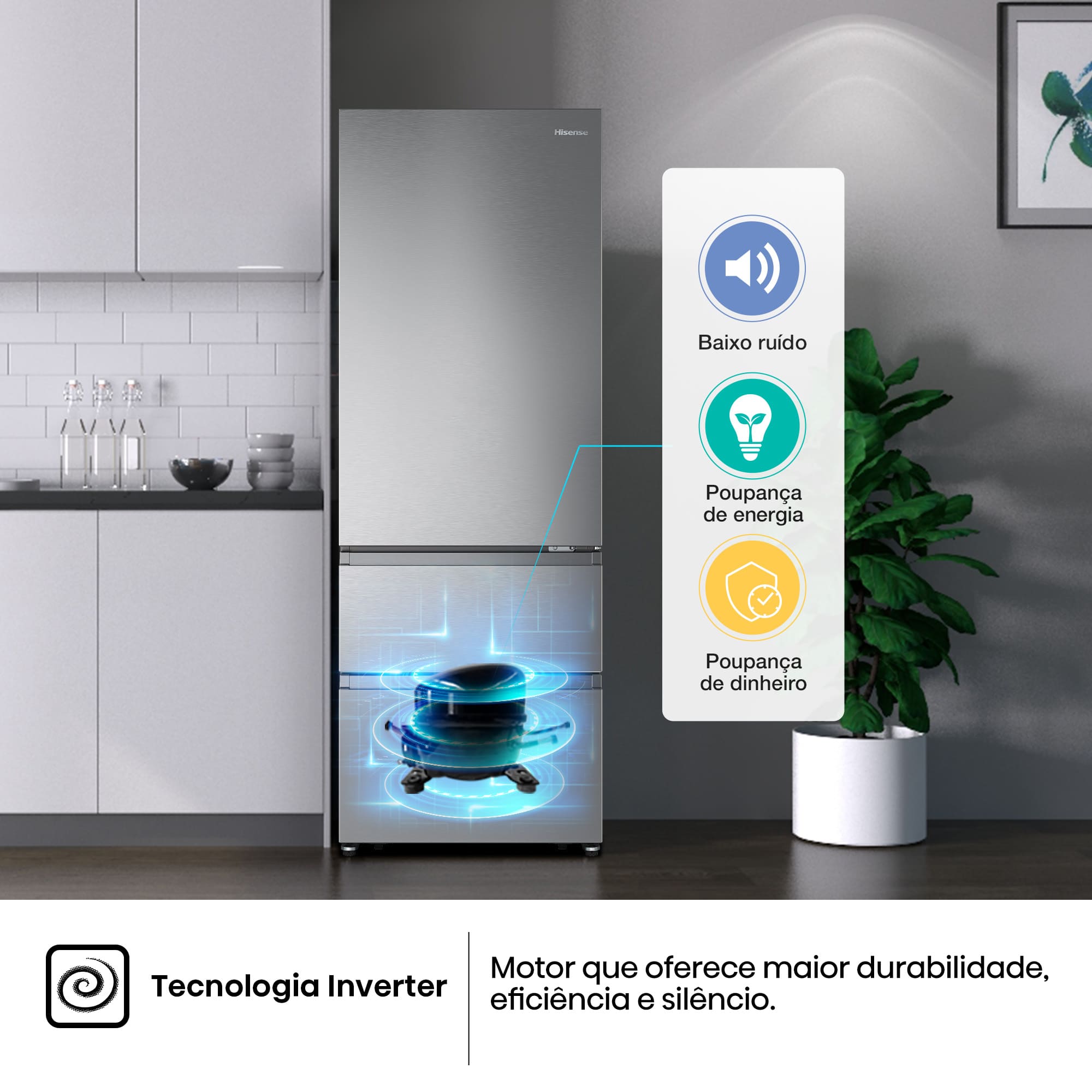 Hisense - RT641N4AIE – Combinado 3 Portas, Classe E, 493L
