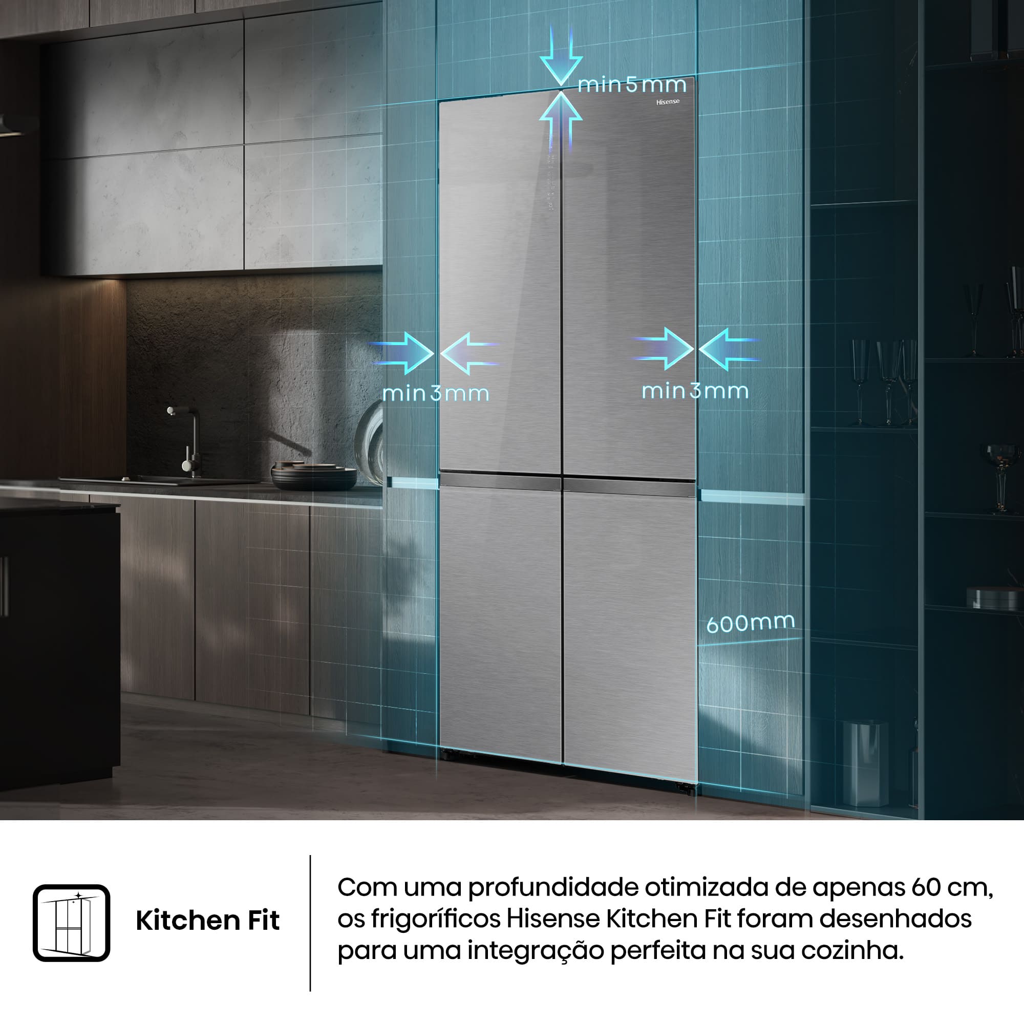 Hisense - RQ5P605NSVE – Frigorífico Americano Cross Door Kitchen Fit, Classe E, 591L