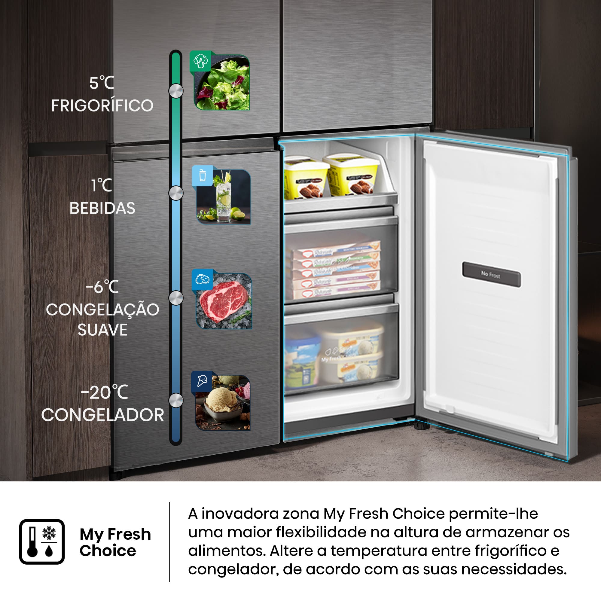 Hisense - RQ5P605NSVE – Frigorífico Americano Cross Door Kitchen Fit, Classe E, 591L