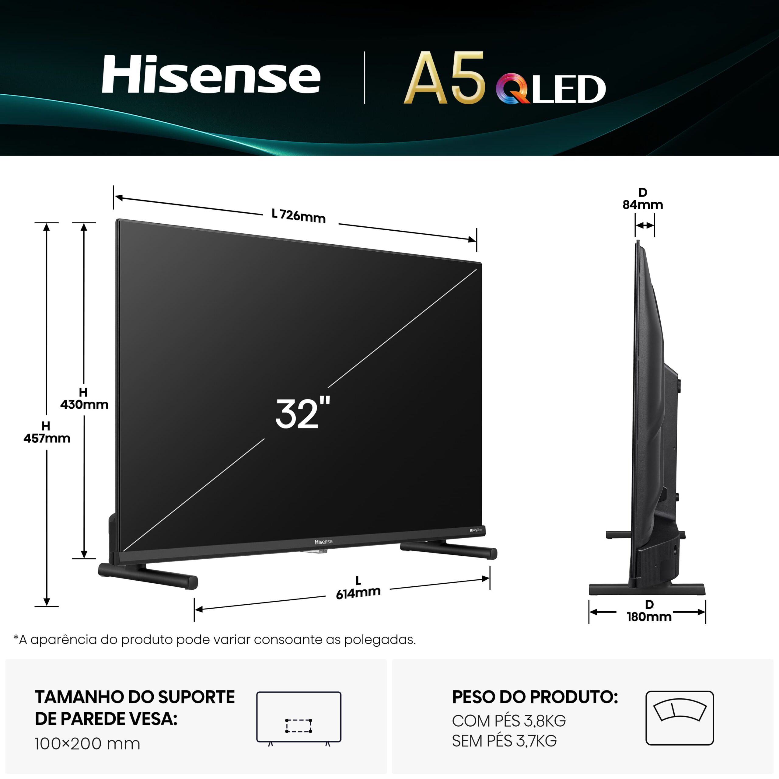 Hisense - Série A5Q QLED TV 32A5Q Smart TV 32 Polegadas TV com Dolby Atmos