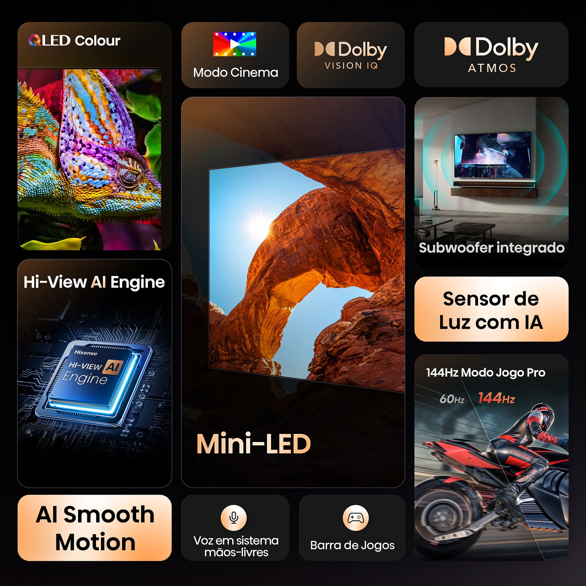 Hisense - Série U7Q Mini-Led TV 65U7Q Smart TV 65 Polegadas, TV com Quantum Dot Colour