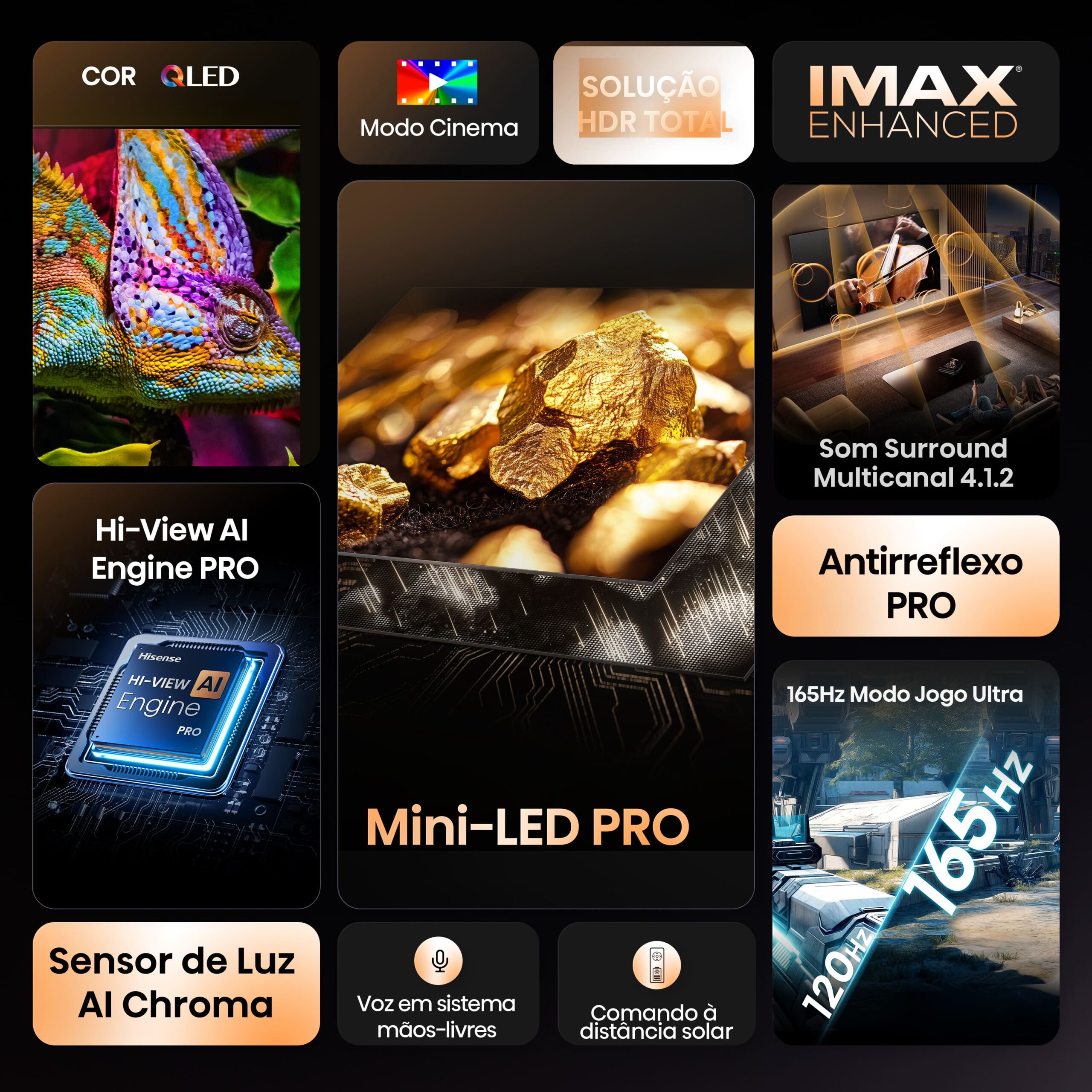 Hisense - Série U8Q Mini-Led TV 65U8Q Smart TV 65 Polegadas, TV com Quantum Dot Colour