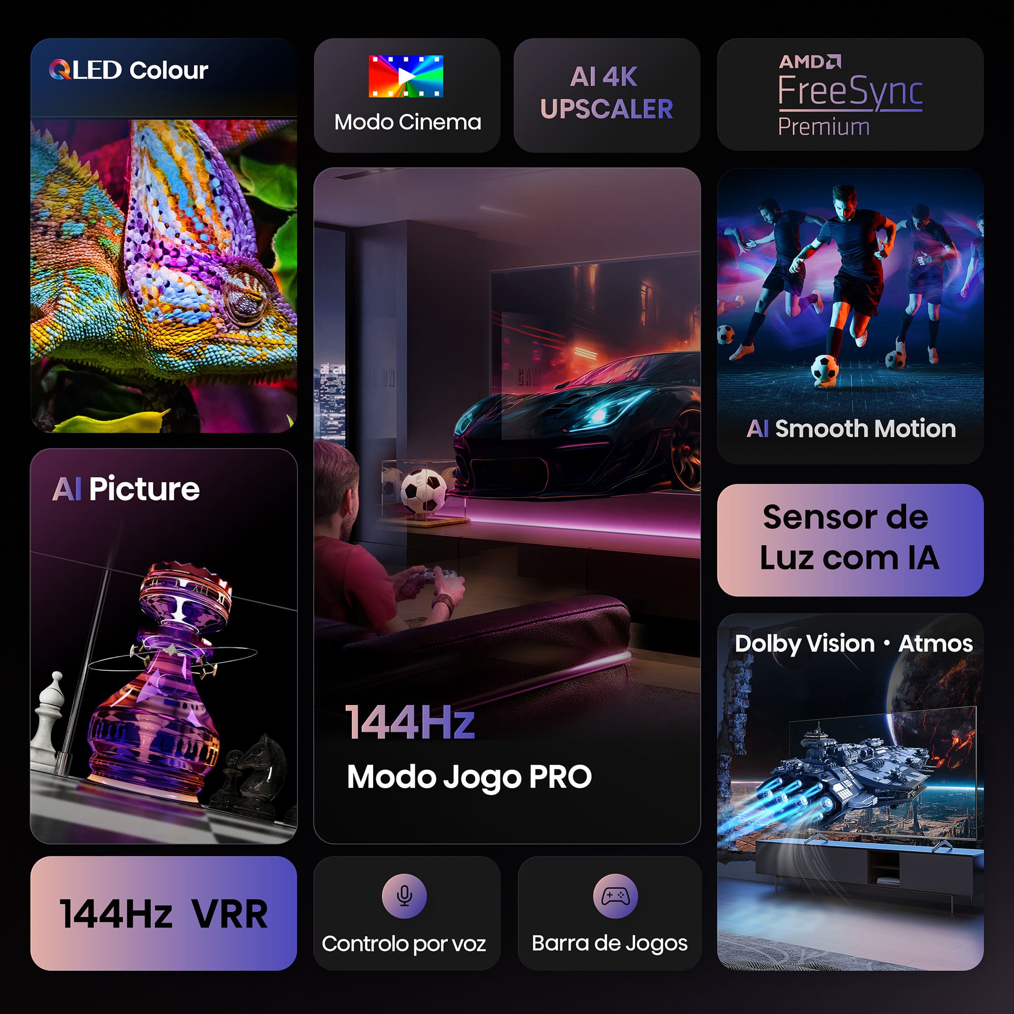 Hisense - Série E7Q PRO QLED TV 55E7Q PRO Gaming TV 55 Polegadas com modo jogo 144Hz