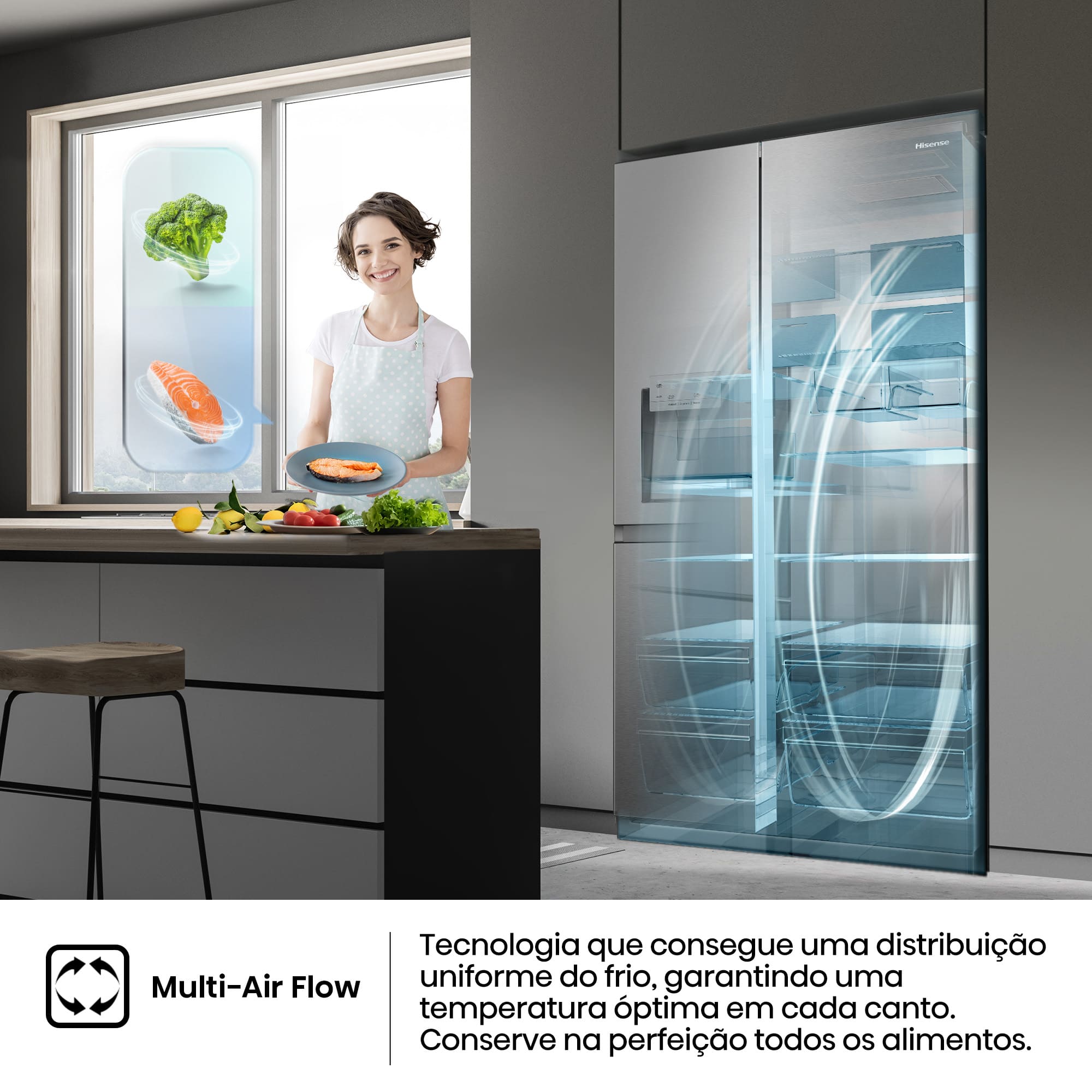 Hisense - RS818N4TIC – Frigorífico Americano Side By Side, Classe C, 632L