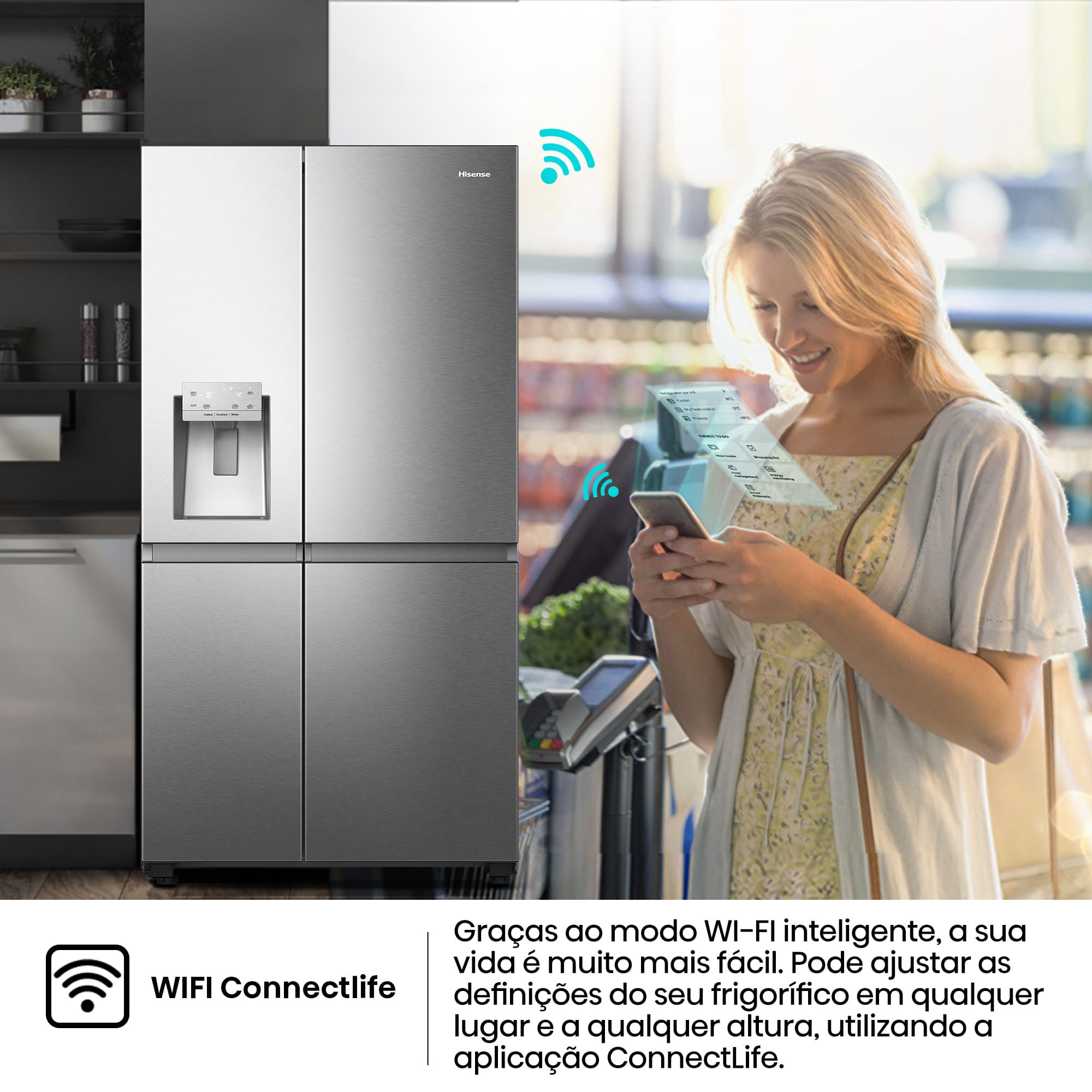 Hisense - RS818N4TIC – Frigorífico Americano Side By Side, Classe C, 632L
