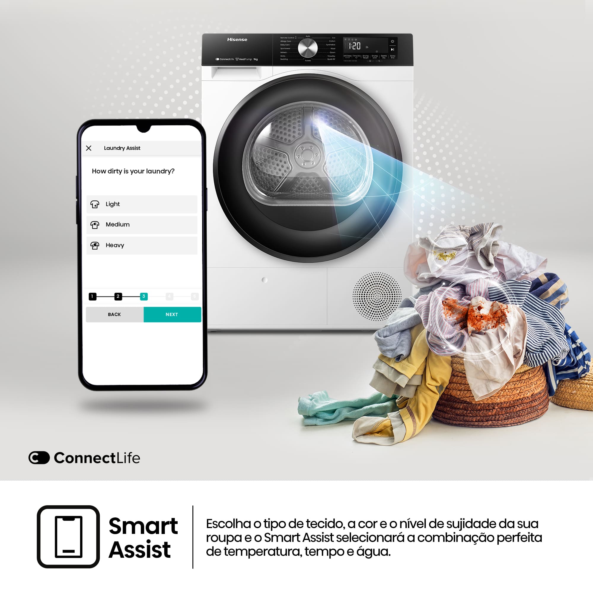 Hisense - DH3S902BWCC – Máquina de Secar Roupa Série 3S, 9Kg, Classe C