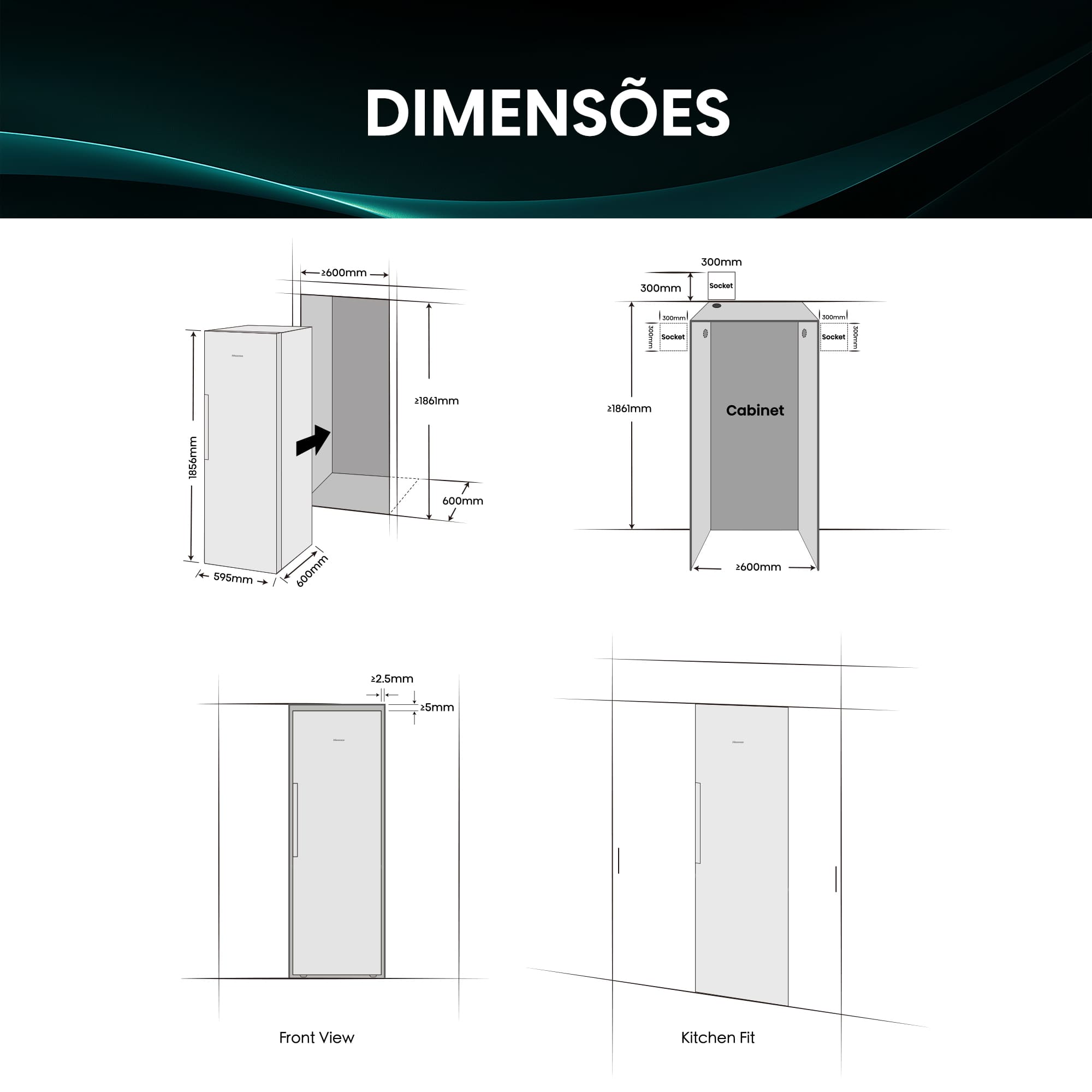 Hisense - RL3K370SAIE1 – Frigorífico 1 Porta Kitchen Fit, Classe E, 372L