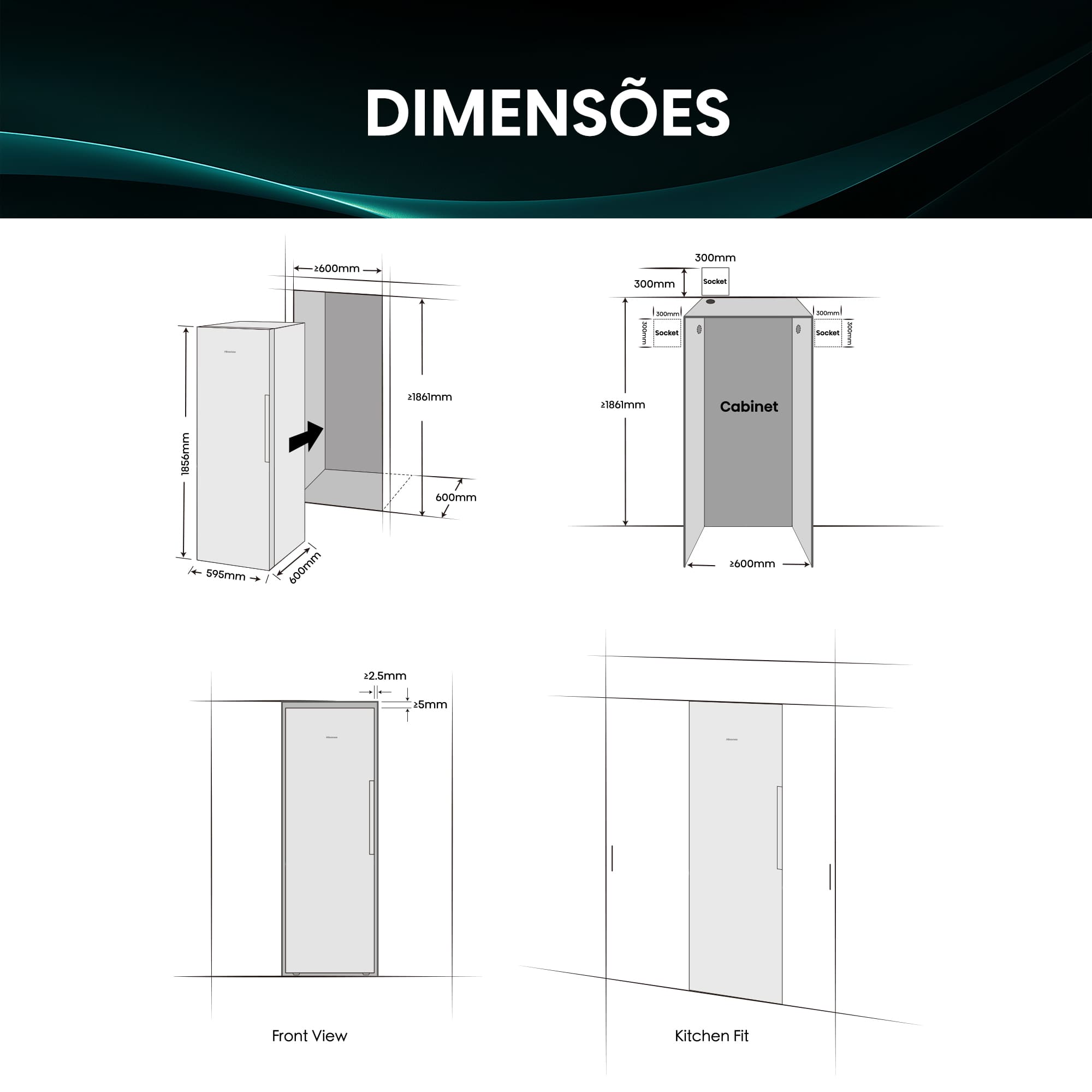 Hisense - FT3K310SAIE1 – Arca Vertical Kitchen Fit, Classe E, 312L