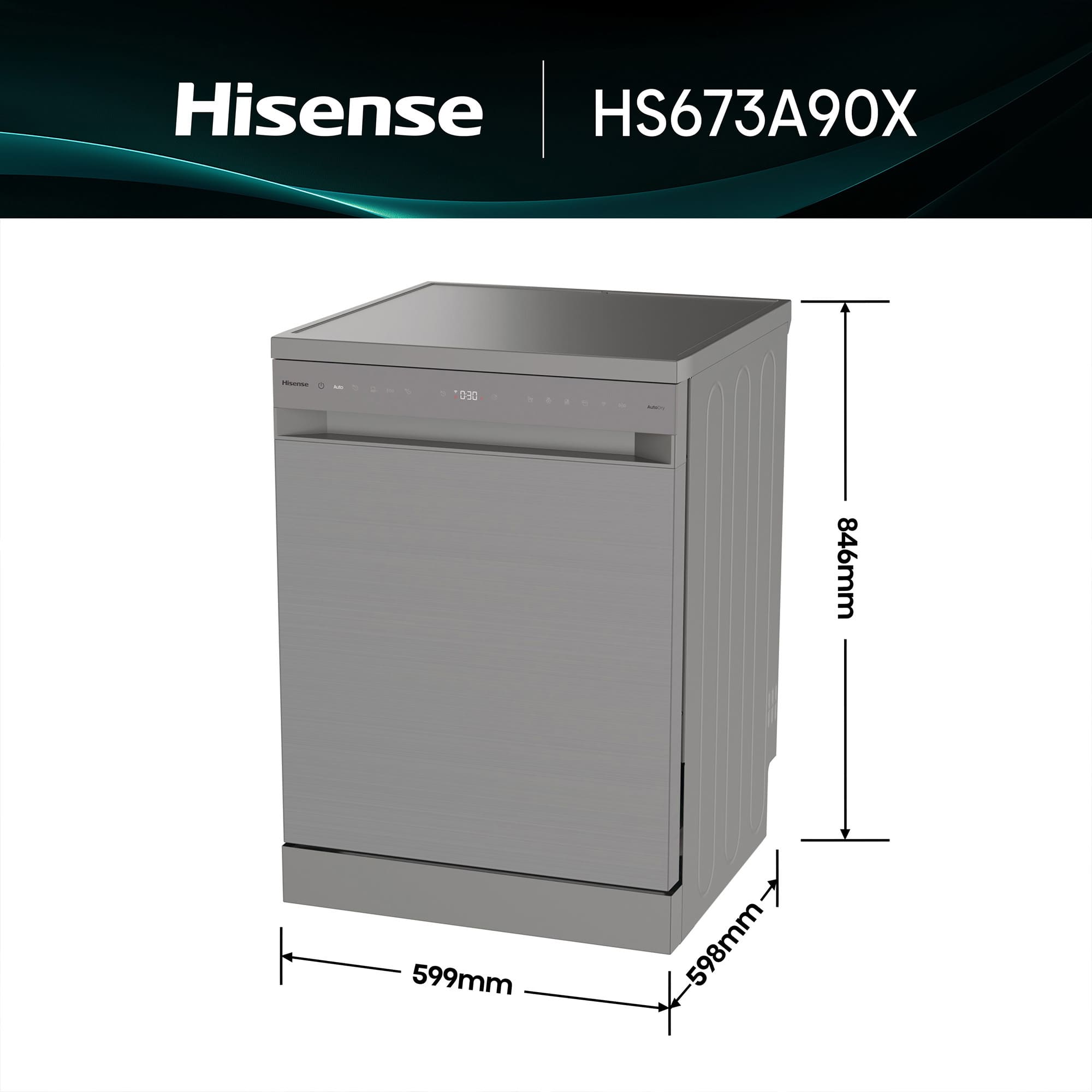 Hisense - HS673A90X  – Máquina de Lavar Loiça 16 conjuntos, Classe A