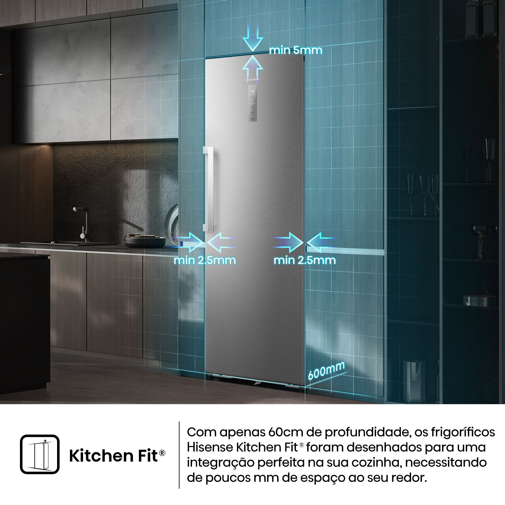 Hisense - RL3K370SAIE1 – Frigorífico 1 Porta Kitchen Fit, Classe E, 372L