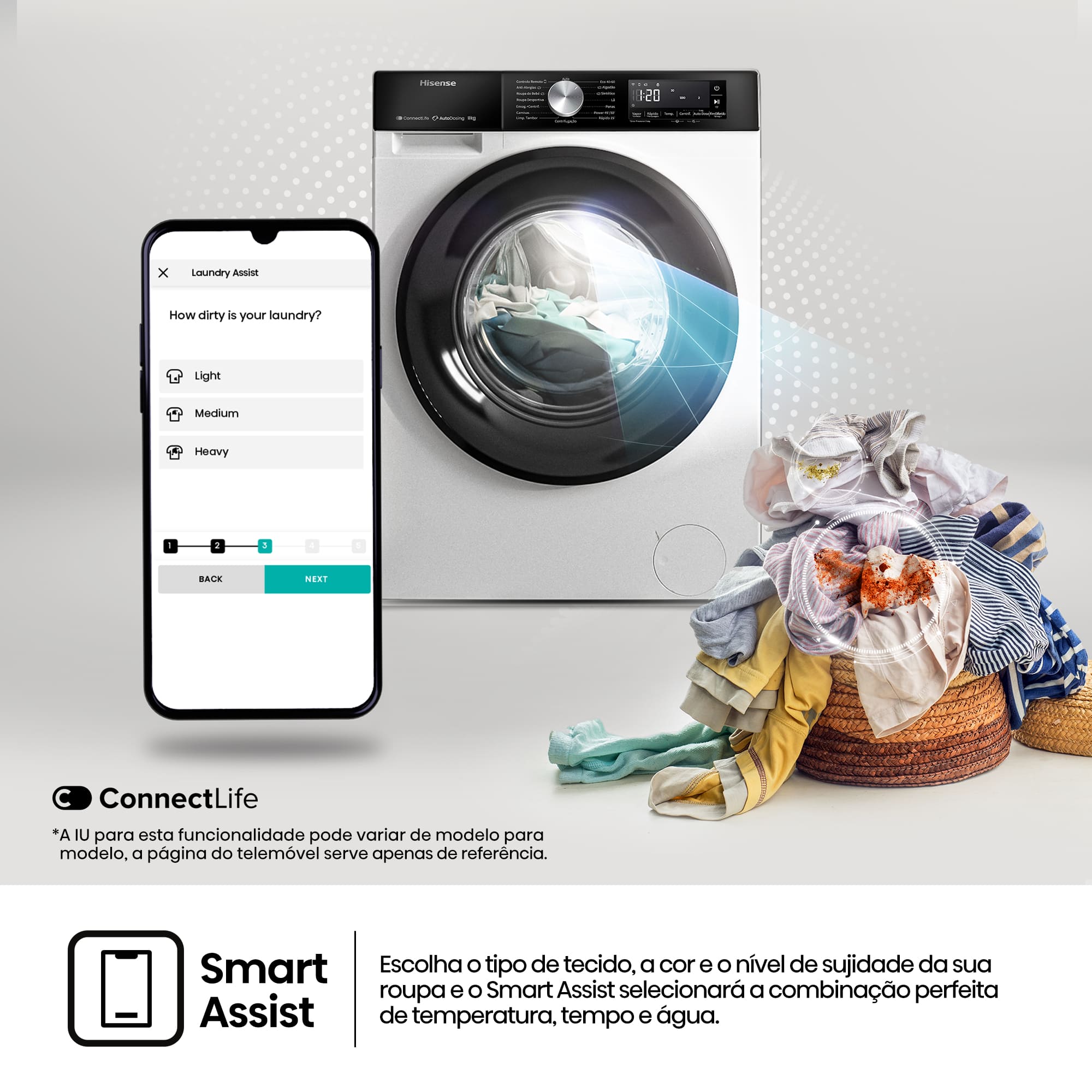 Hisense - WF3S8045BW3 – Máquina de Lavar Roupa Serie 3S, 8Kg, Classe A