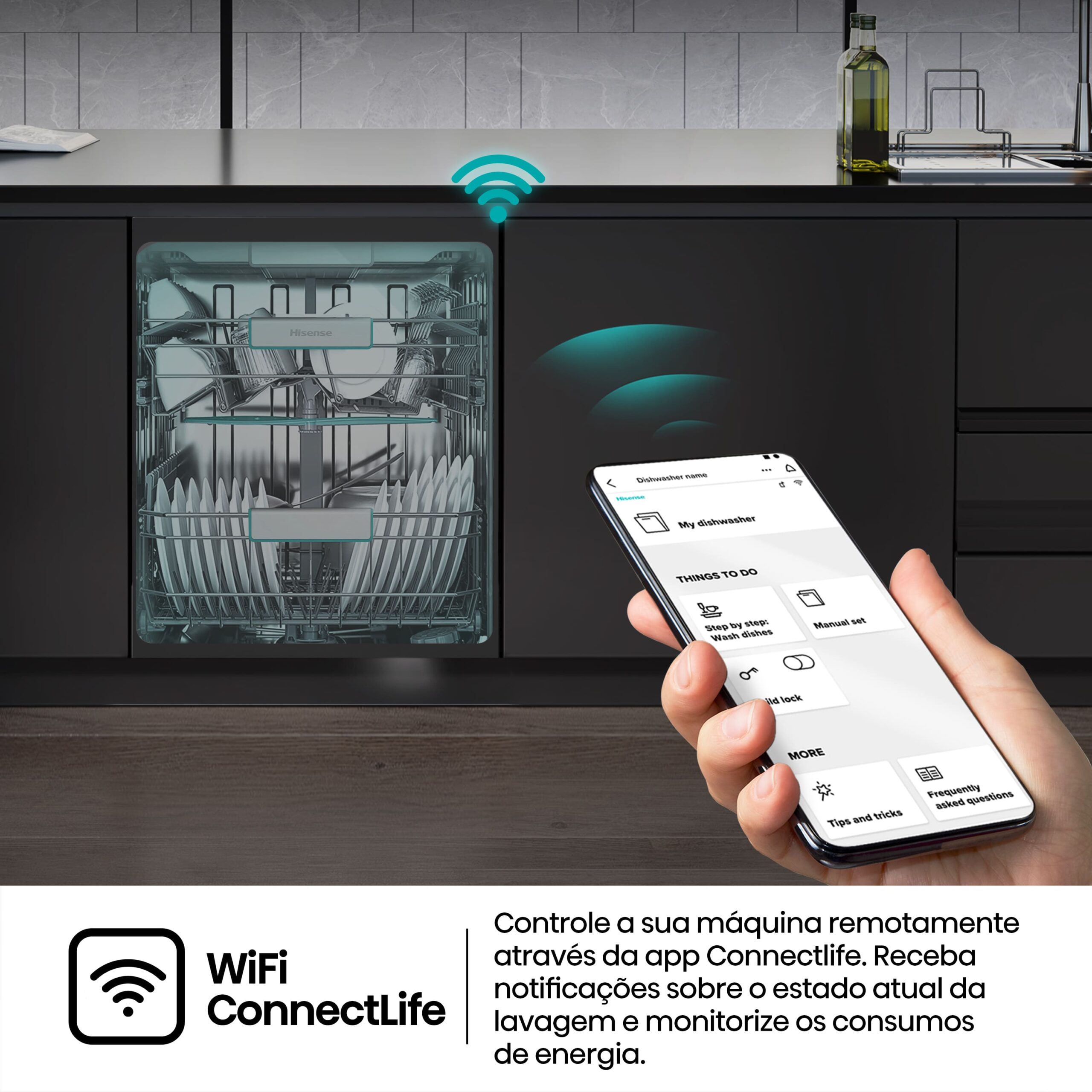 Hisense - HV673A65 – Máquina de Lavar Loiça Encastre 16 conjuntos, Classe A