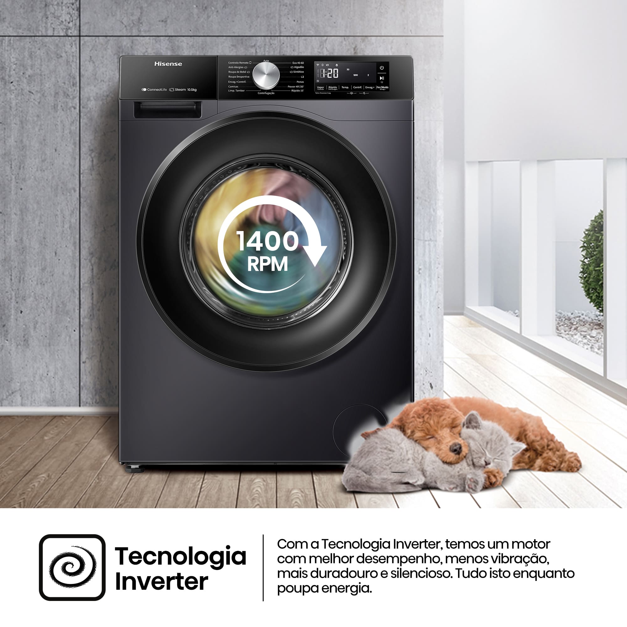 Hisense - WF3S1043BB3 – Máquina de Lavar Roupa Serie 3S, 10,5Kg, Classe A