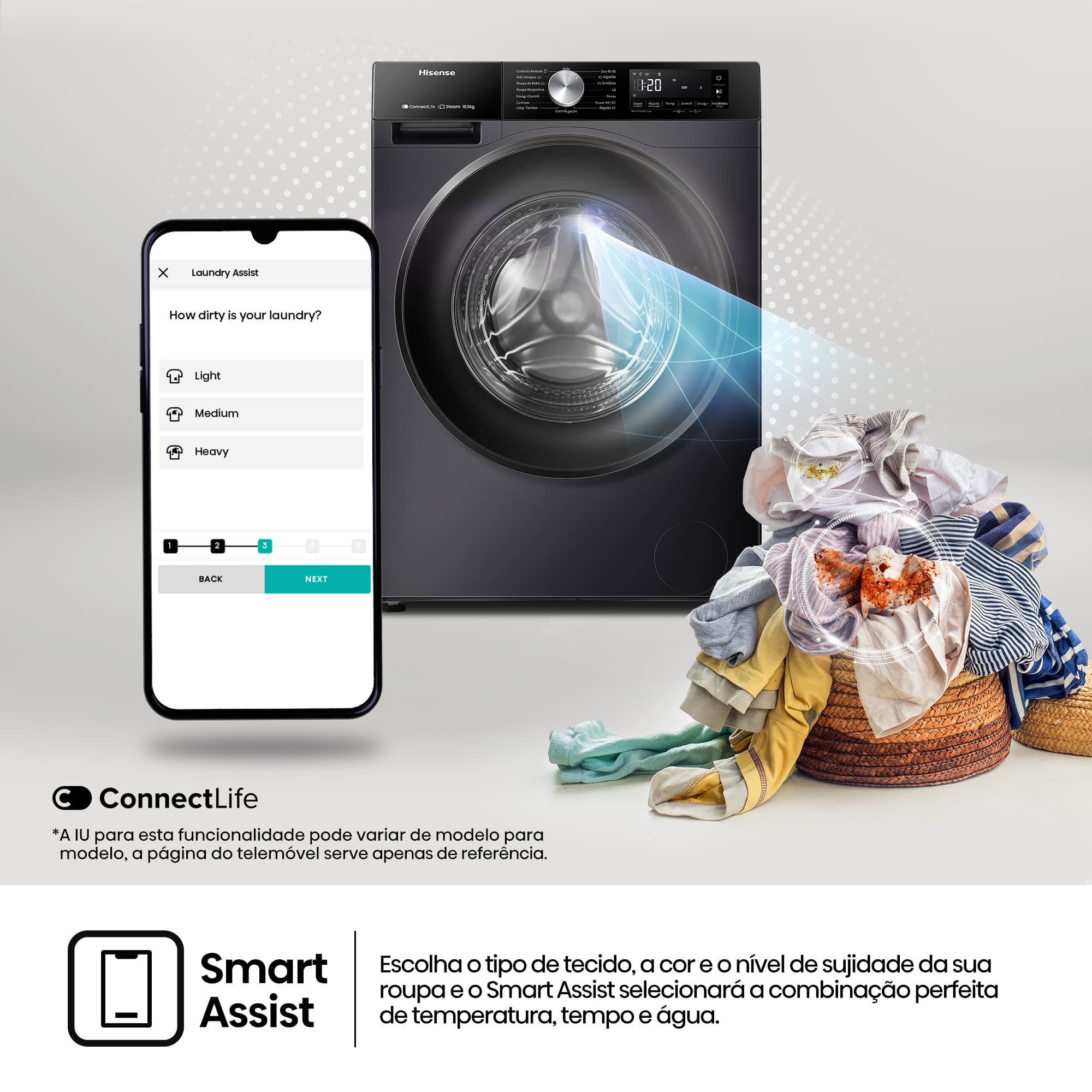 Hisense - WF3S1043BB3 – Máquina de Lavar Roupa Serie 3S, 10,5Kg, Classe A