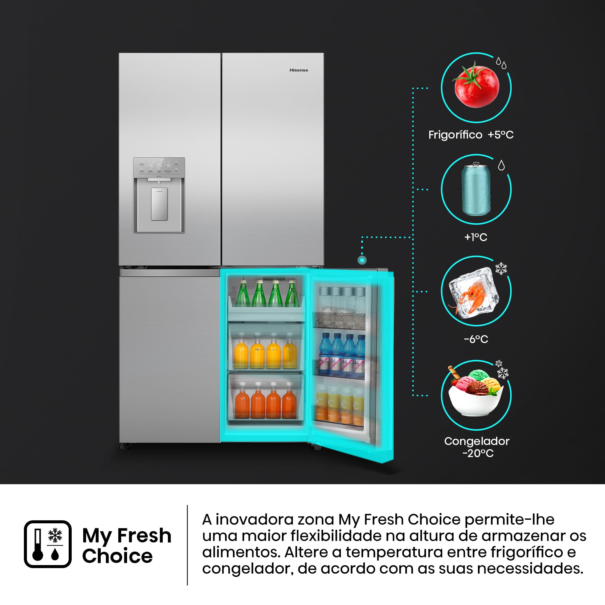 Hisense - RQ5P640SYSD – frigorífico Americano Cross Door, Classe D, 640L